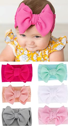 ANNA CREATIONS Premium Designer Soft Bow Hairband Headband For Baby And Girls 6 Count (Pack of 1)