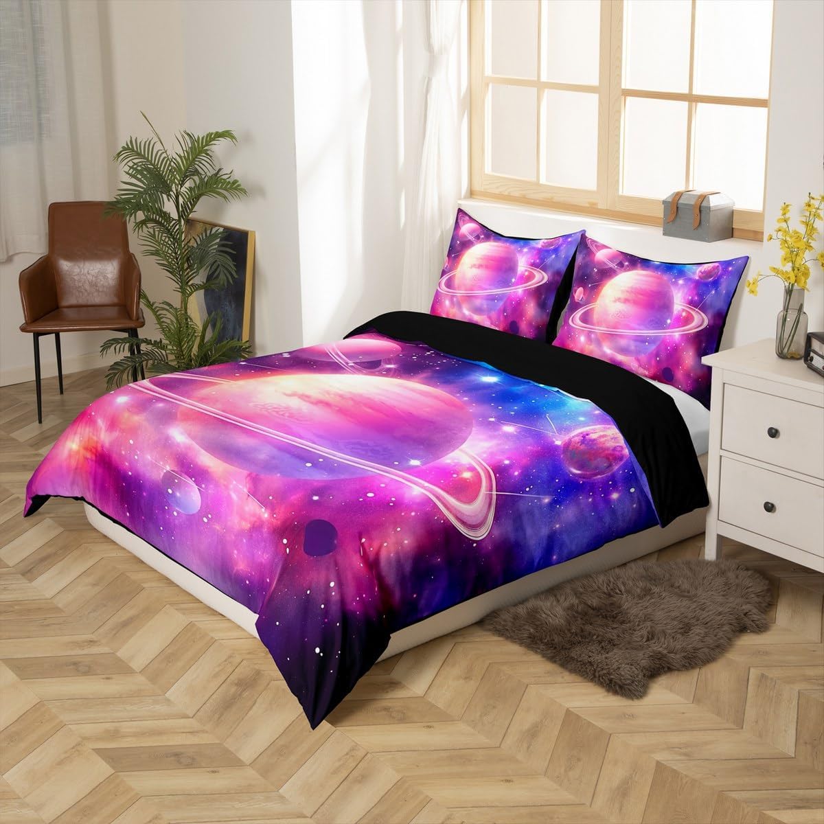 Feelyou Outer Space Bedding Duvet Cover Set Toddler Size Galaxy Bedding Set for Kids Boys Girls Decor 3D Printed Space Comforter Cover Set Space Outer Sky Bedspread Cover Bedroom Bedclothes
