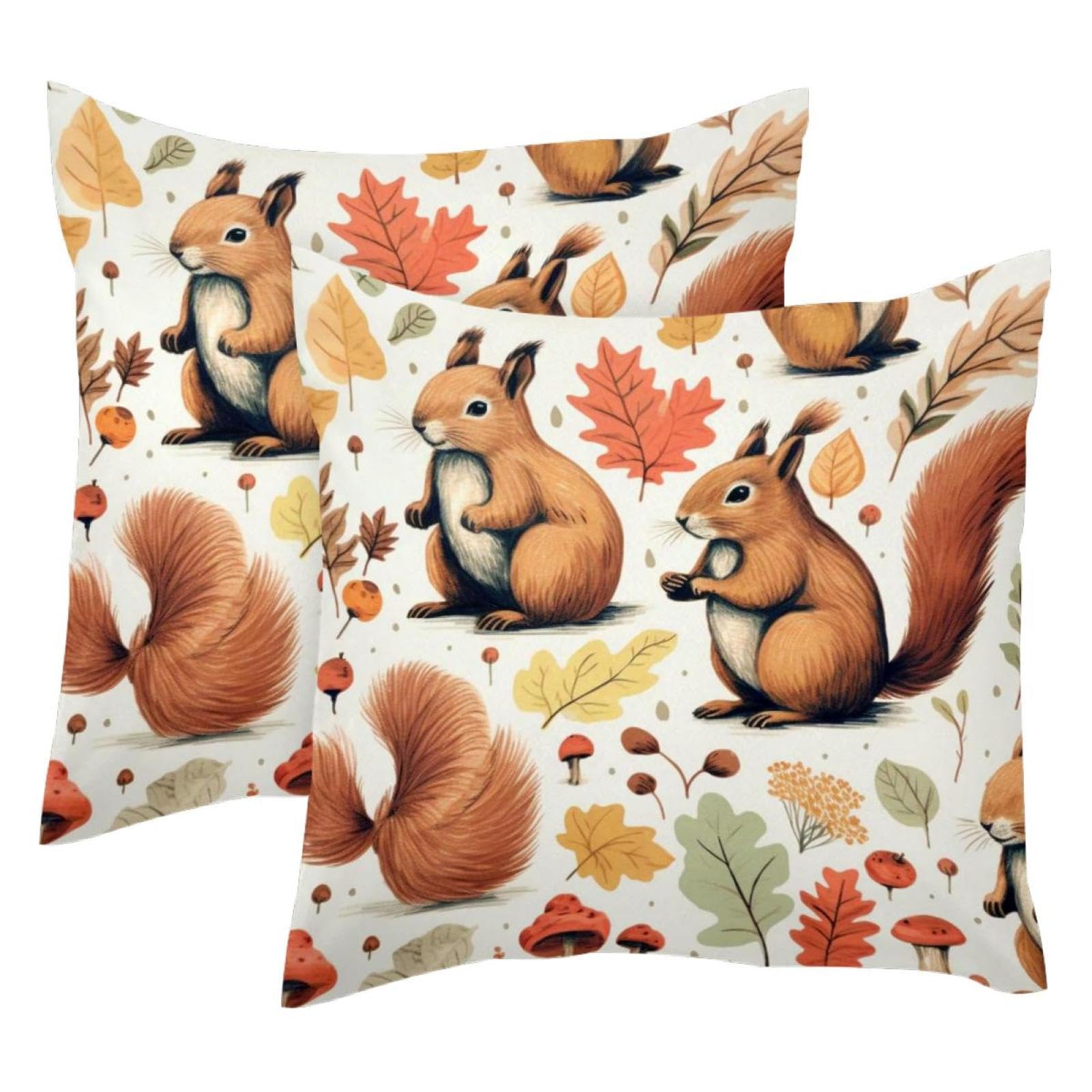 Housses de coussin en velours écureuil champignon deco salon canape 50x50