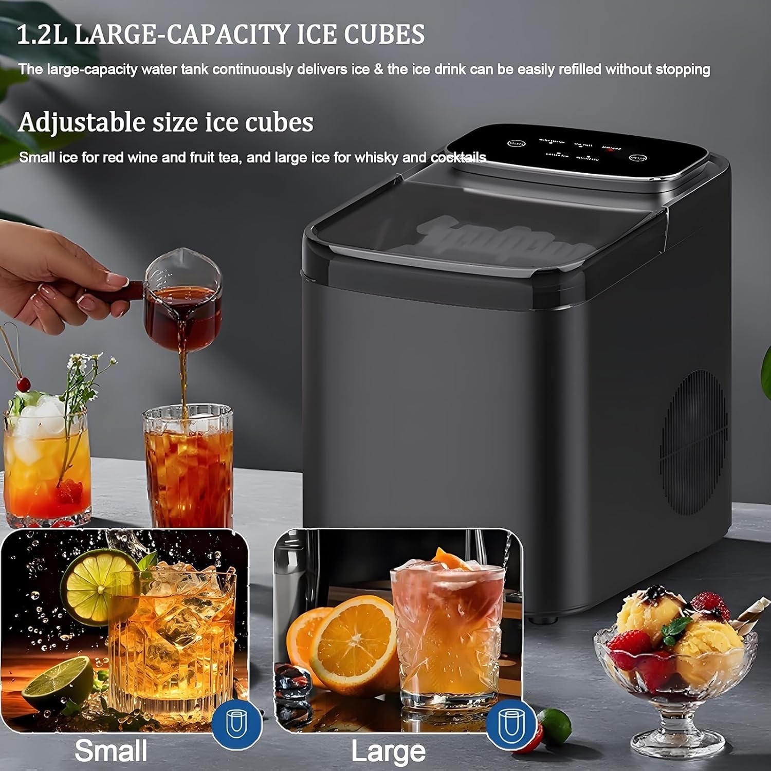 Máquina de hielo de pellets con máquina de hielo autolimpiable, portátil, para cocina, compacta con base antideslizante para bebidas caseras