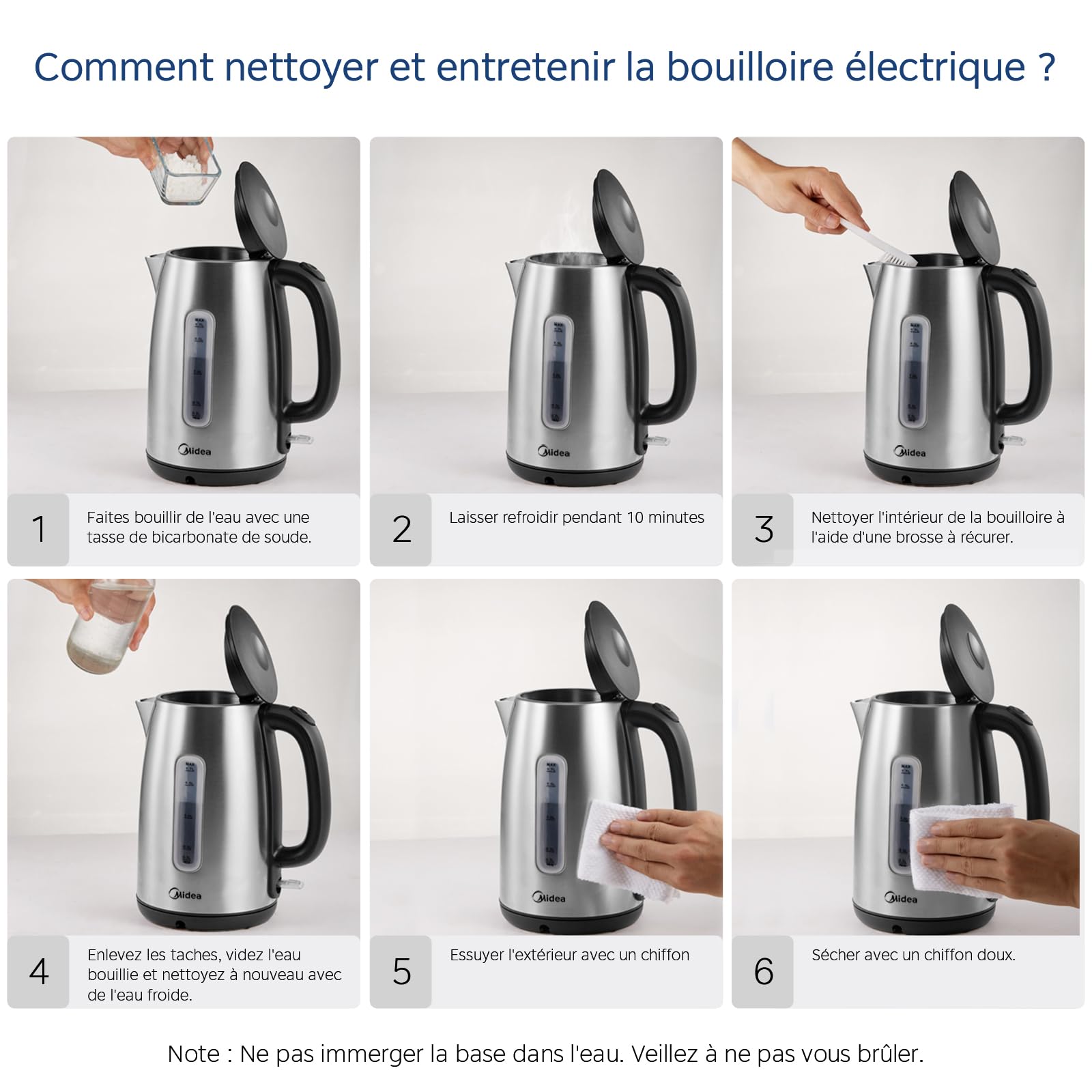 Midea Bouilloire Acier Inoxydable 1,7L 2200W MK-17S30A2 Sans BPA Chauffage Rapide