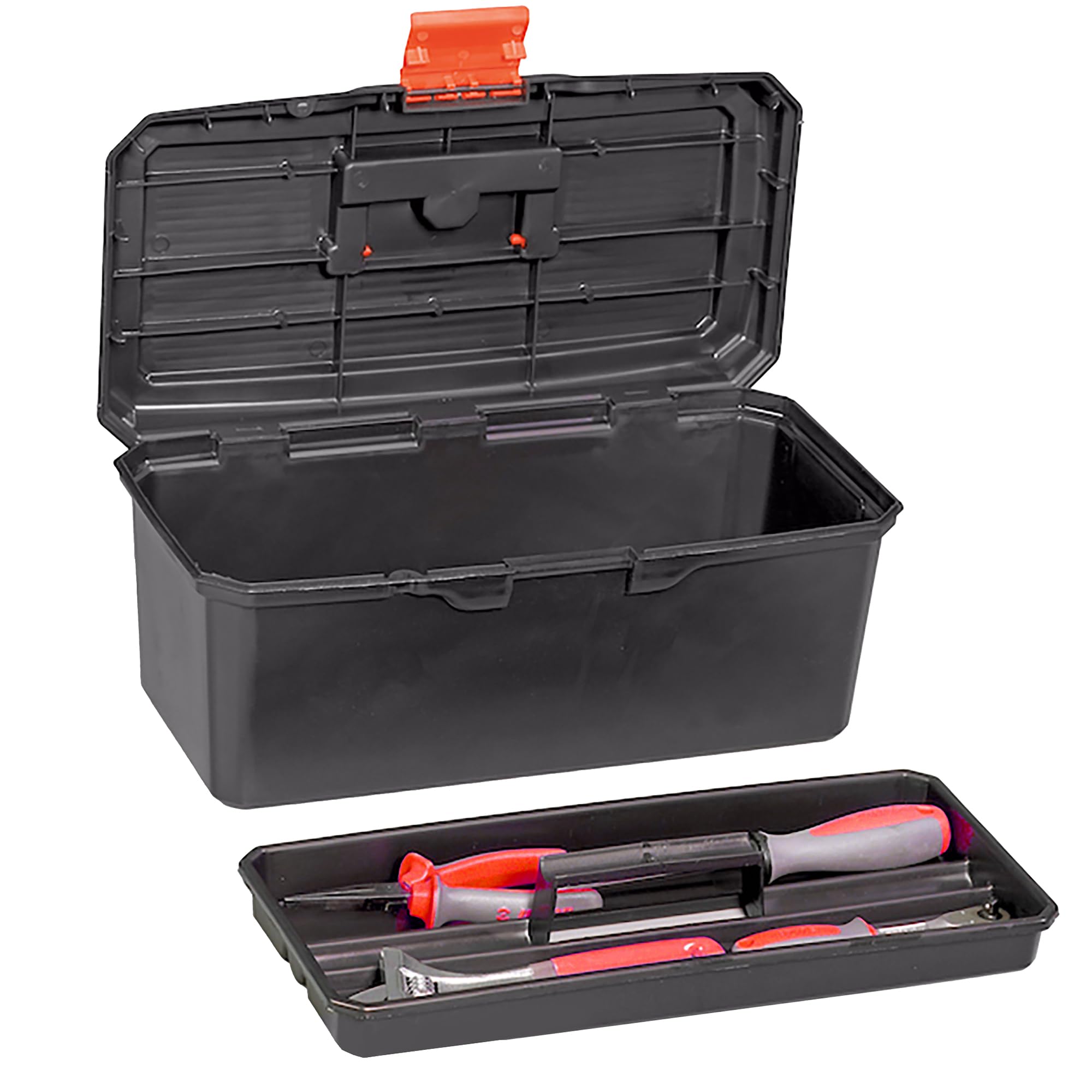 Dekton Black 13'' Toolbox With Lift Out Carry Tray-13" (32Cm)| Dimensions: 150Mm X 320Mm X 135Mm| Ideal For Engineers, Workshops And Tool Storage| Durable Carry Handle| Durable Plastic Storage Solution