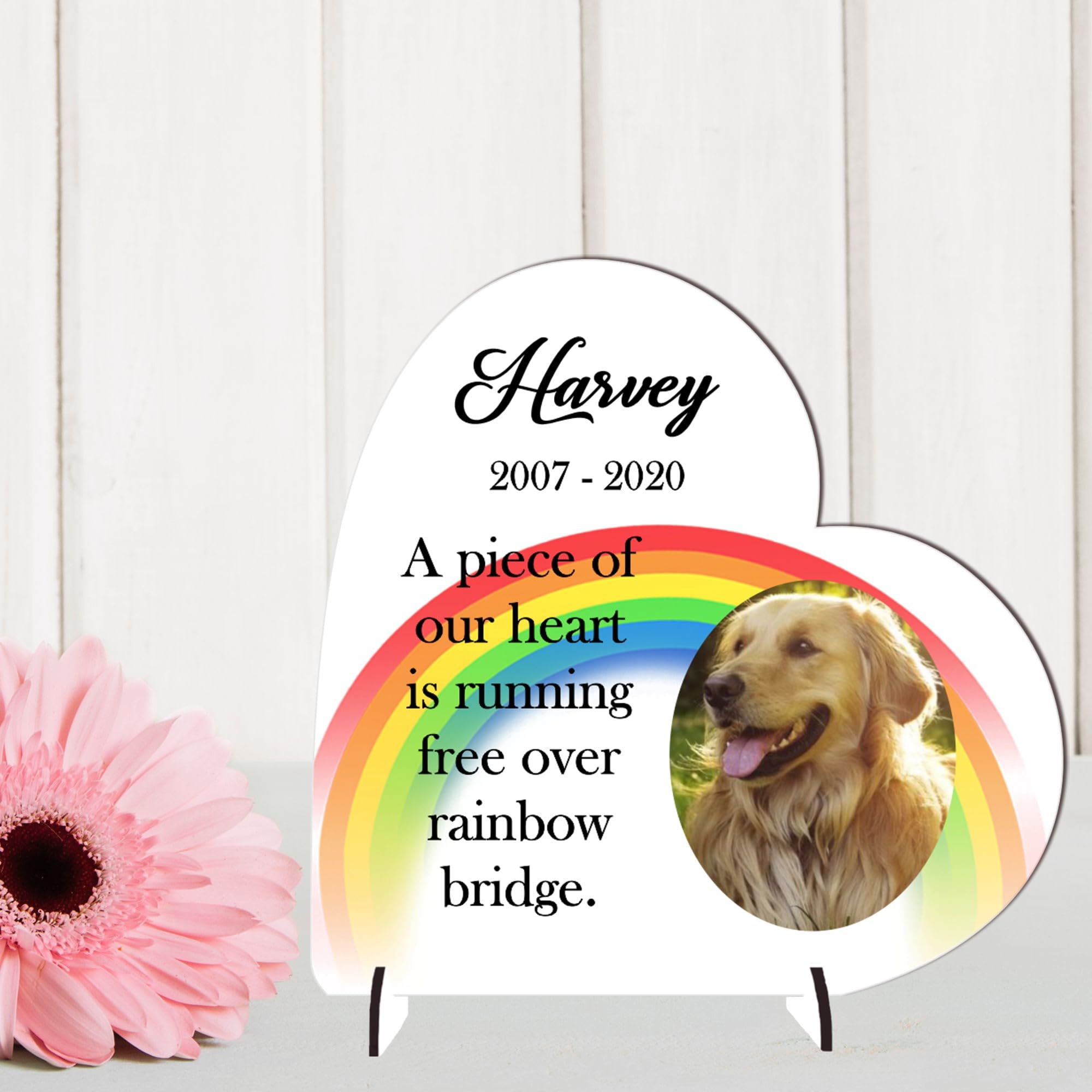 Personalised Pet Memorial Acrylic Or Mdf Heart Gift for Cat or Dog in Heaven - Bereavement Plaque with Custom Photo (Mdf Wood, Small 8.5cm x 8.5cm)