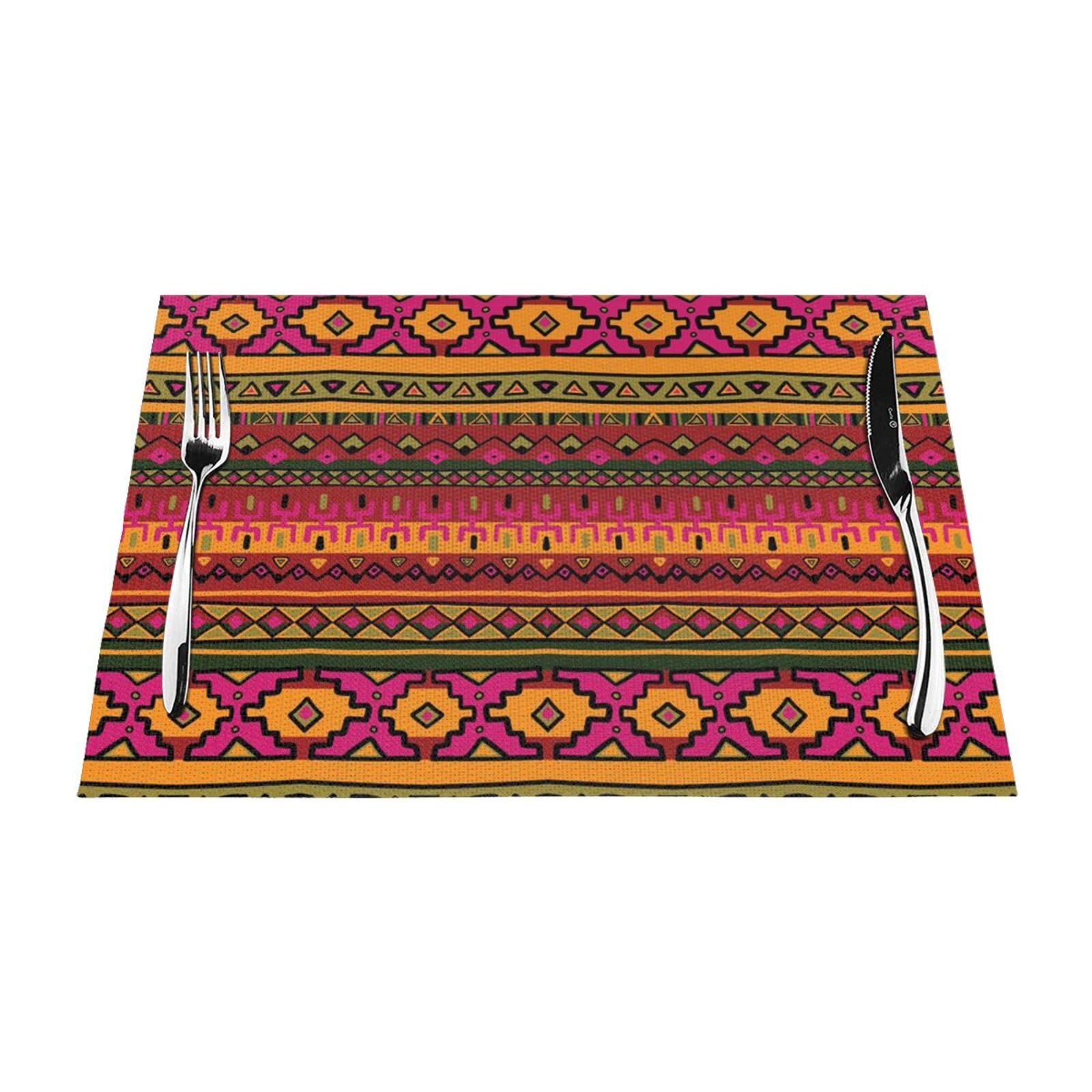 PVC Placemat Set of 4 PCS, 45x30 CM, Mexican Folk Art Boho Printed Non-Slip Heat Resistant Place Mats for Kitchen Dining Table Indoor Outdoor