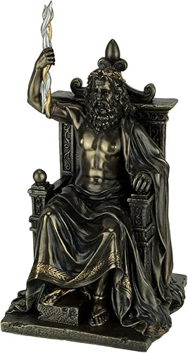 Veronese Design Zeus de 8,1 pulgadas sosteniendo Thunderbolt en el trono griego romano dios bronce antiguo acabado Olympia estatua