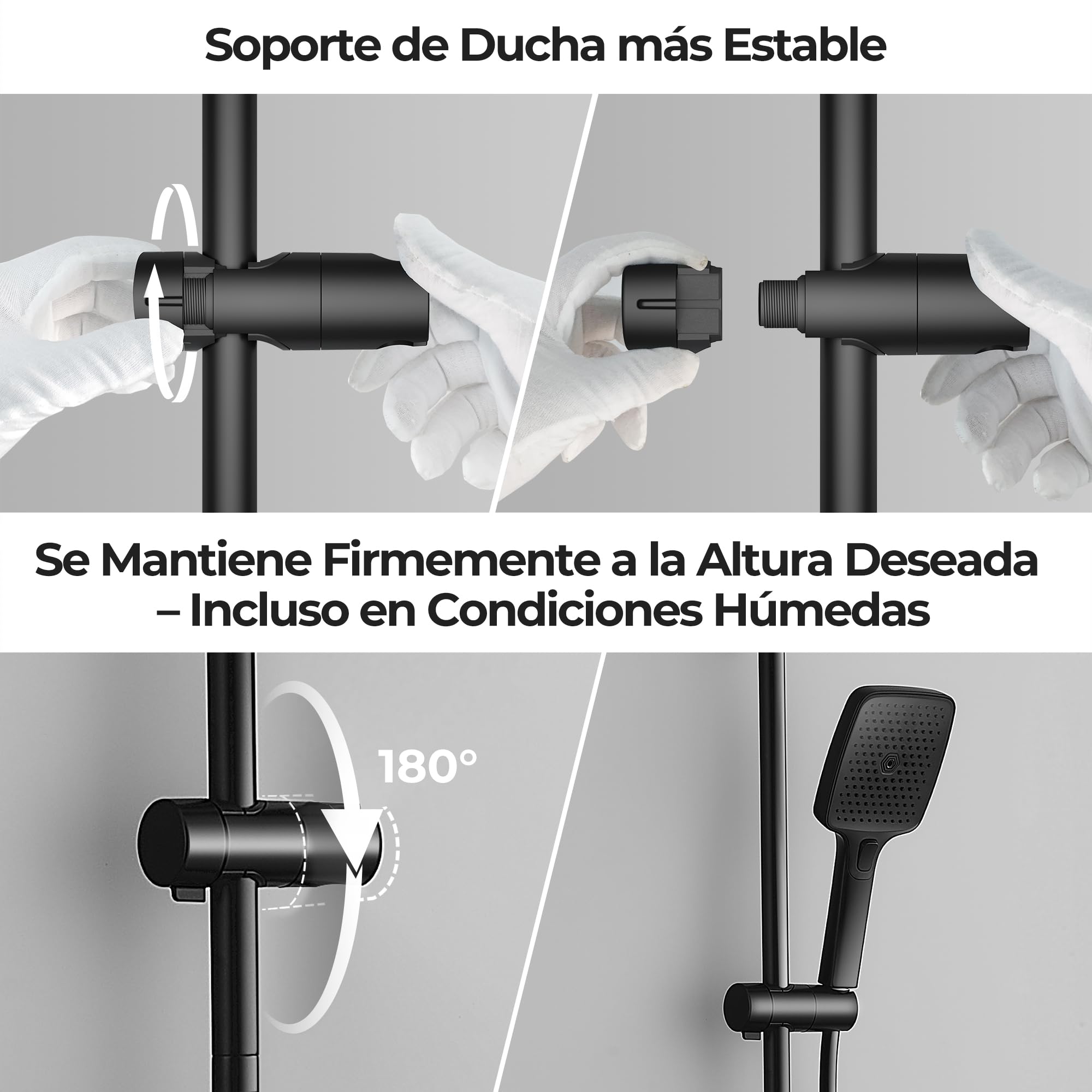 Görbach Barra de Ducha 100 cm de Acero Inoxidable, Columna Sin Grifo con Soporte de Alcachofa y Soportes de pared, Estante Ducha Ajustable en Altura, Negro