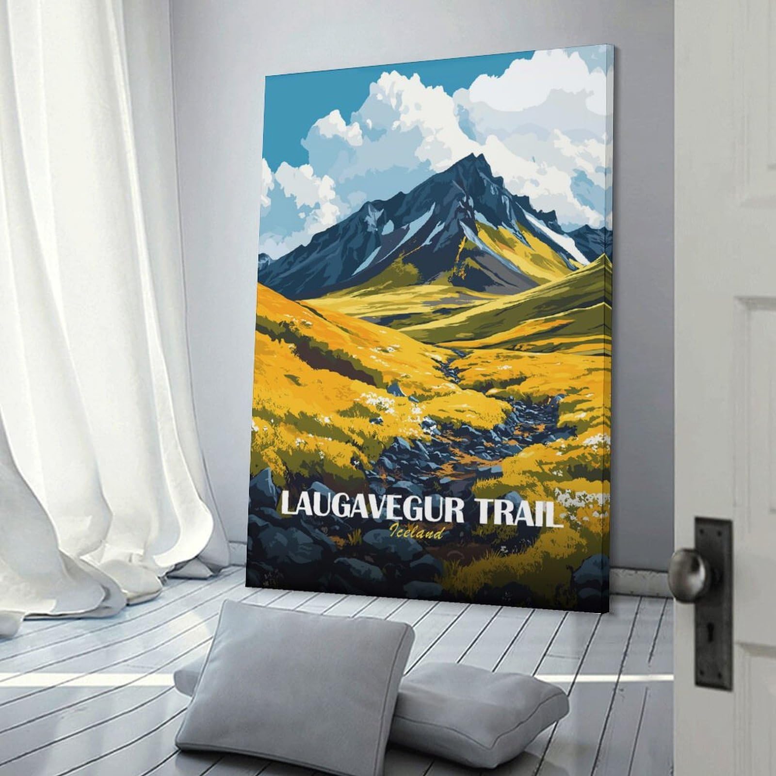 Junmoney Wall Decor Canvas Print Laugavegur Trail Iceland Landscape Art, 24x36inch(60x90cm), for Study, Office Or Focused Interiors, Wall Art That Adds Style to Work Areas