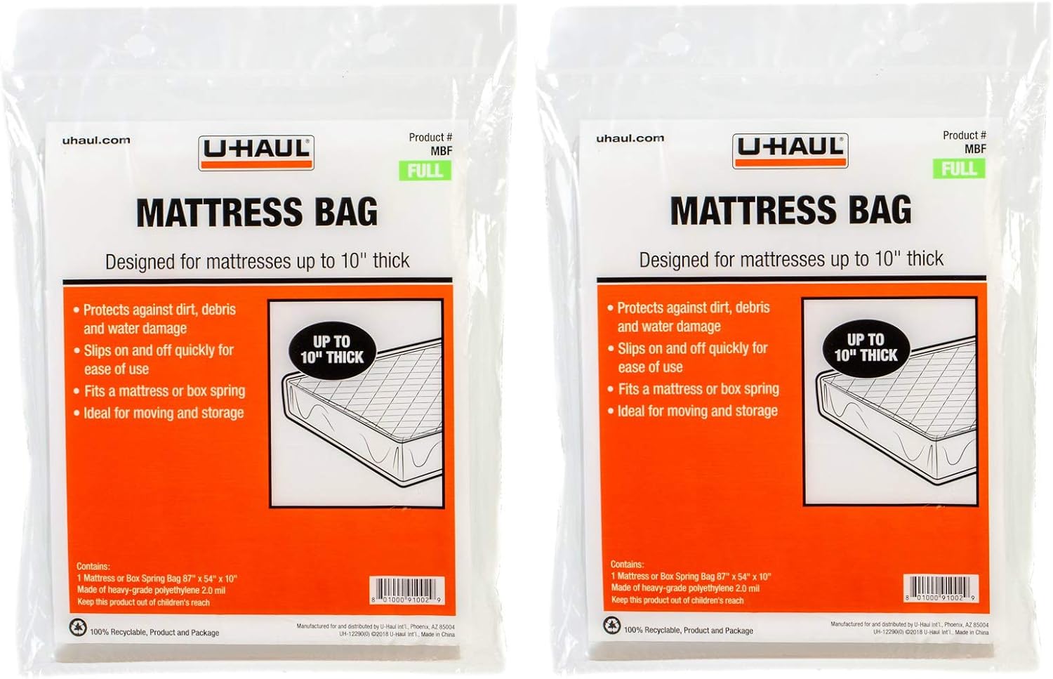 UHaul Full Mattress Bags for Moving, Storage, and