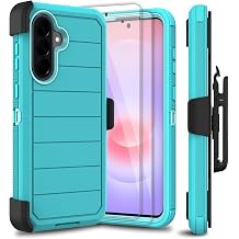 for Samsung Galaxy A37 5G Case with 2 Pack Tempered Glass Screen Protector, [Belt Clip Holster Series] Kickstand Heavy Duty Military Grade Drop Protection Shockproof Phone Cover Blue Green
