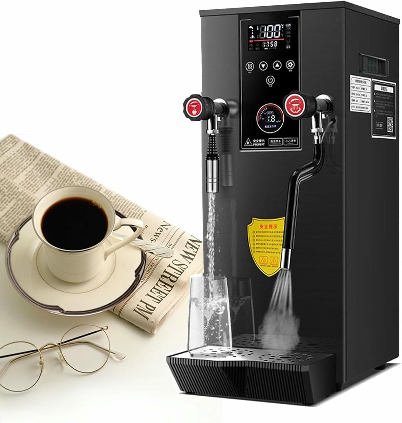 Montalatte Elettrico Professionale da 12 Litri con Display LCD e Vassoio raccogligocce, Ideale per Bar, caffetterie, Sale da tè e ristoranti.