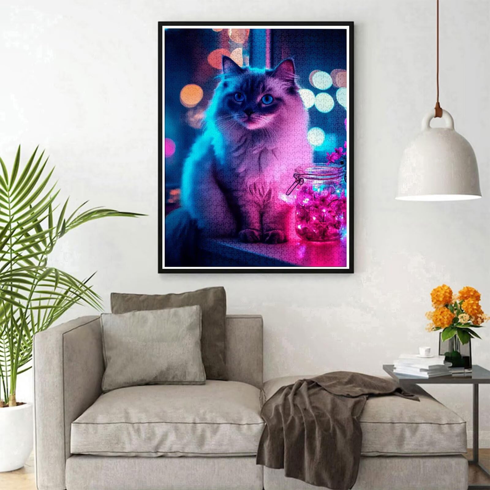 Puzzle kot, 5000 elementów, drewniane puzzle dla dorosłych, wielokolorowe, drewniane puzzle, klasyczne puzzle, zwierzę, drewniana jigsaw dla dorosłych i dzieci w wieku 14 lat, prezent, dekoracja