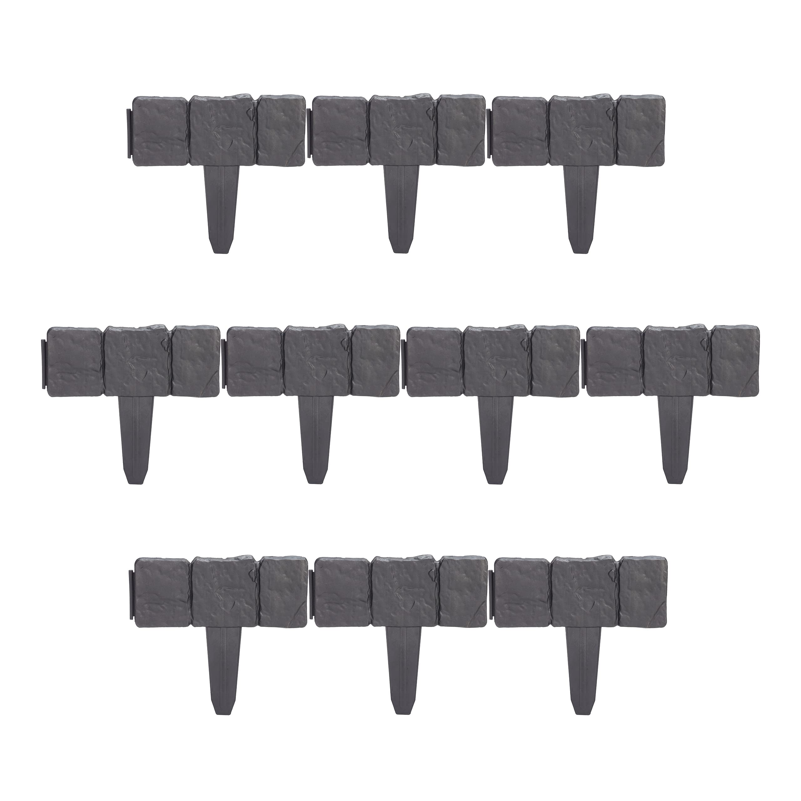 Relaxdays Recinzione da Giardino, Set da 10 Pareti, Bordure per Aiuole Aspetto Pietra, Plastica, HxL 10x25 cm, Antracite