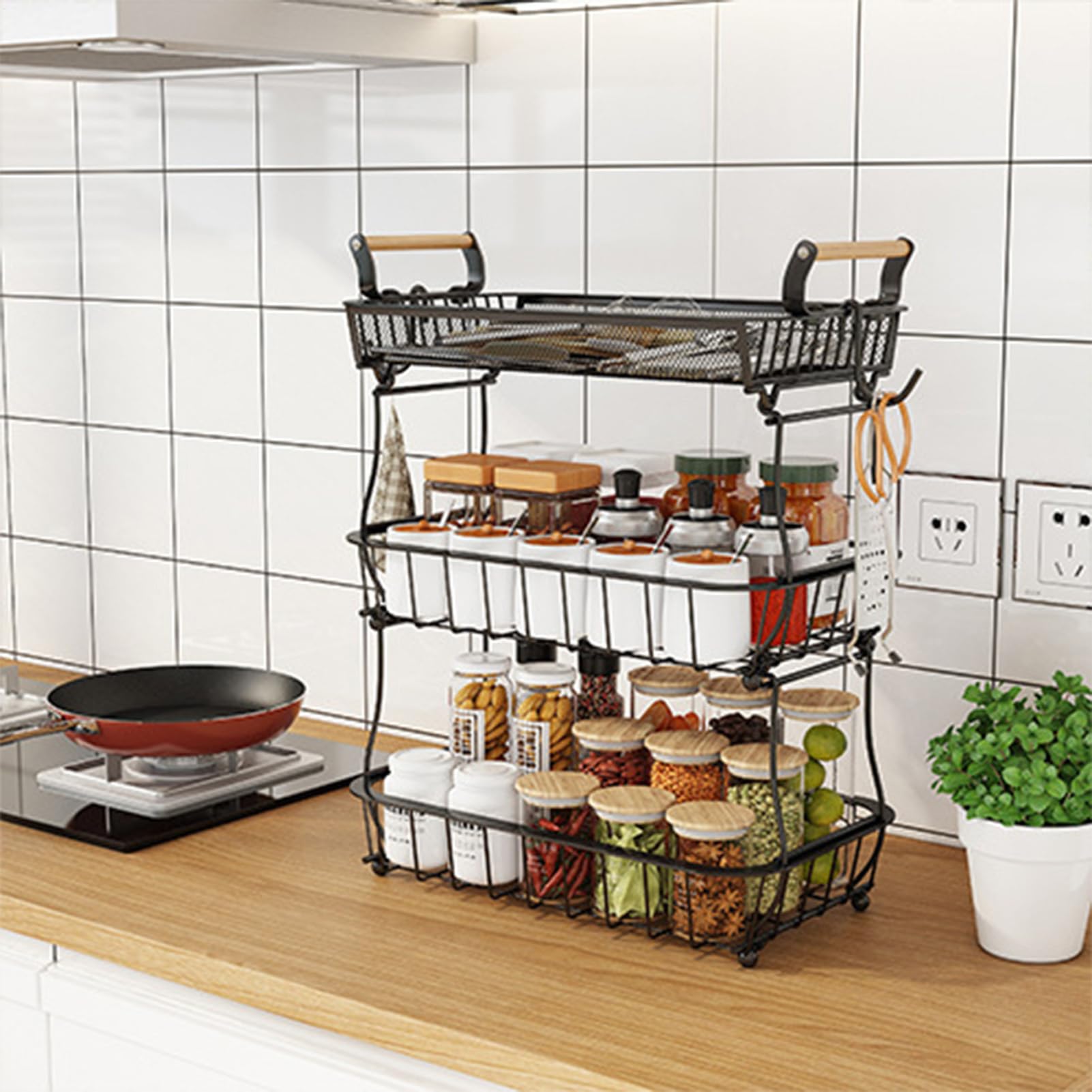 Generisch Und Korb Aufbewahrungskorb 3 Ebenen | Aufbewahrungssystem Aus Metallgitter Für Snacks Vorrat Küche Haushalt Wohnung Bauernhaus