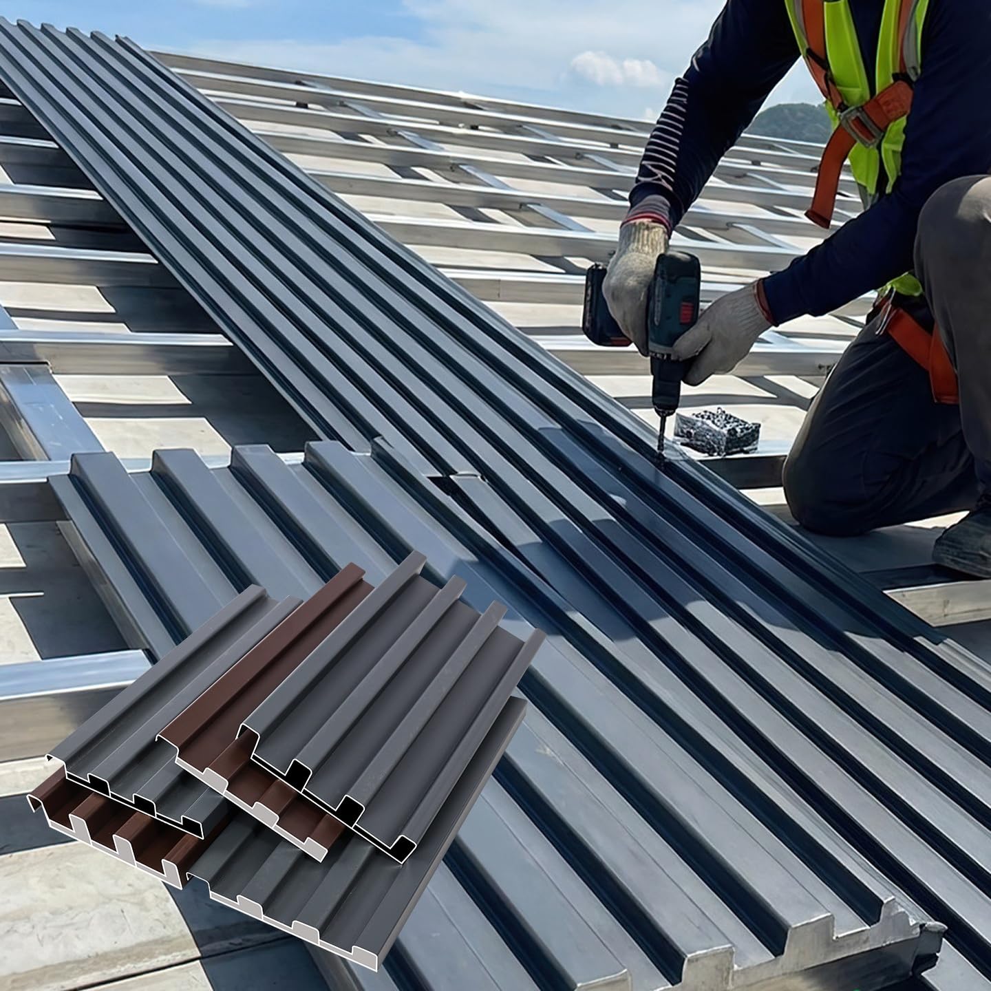 4.6/5.9/7.2/8.5/9.8/11.1/12.4/13.7/15.7/16.4ft Metal Aluminum Roofing Panels Roofing Tiles Waterproof Shed Siding Sheet for Outdoor Use, Thermal Insulation, Length Options(10 Pcs,L- 1m/3.3ft)