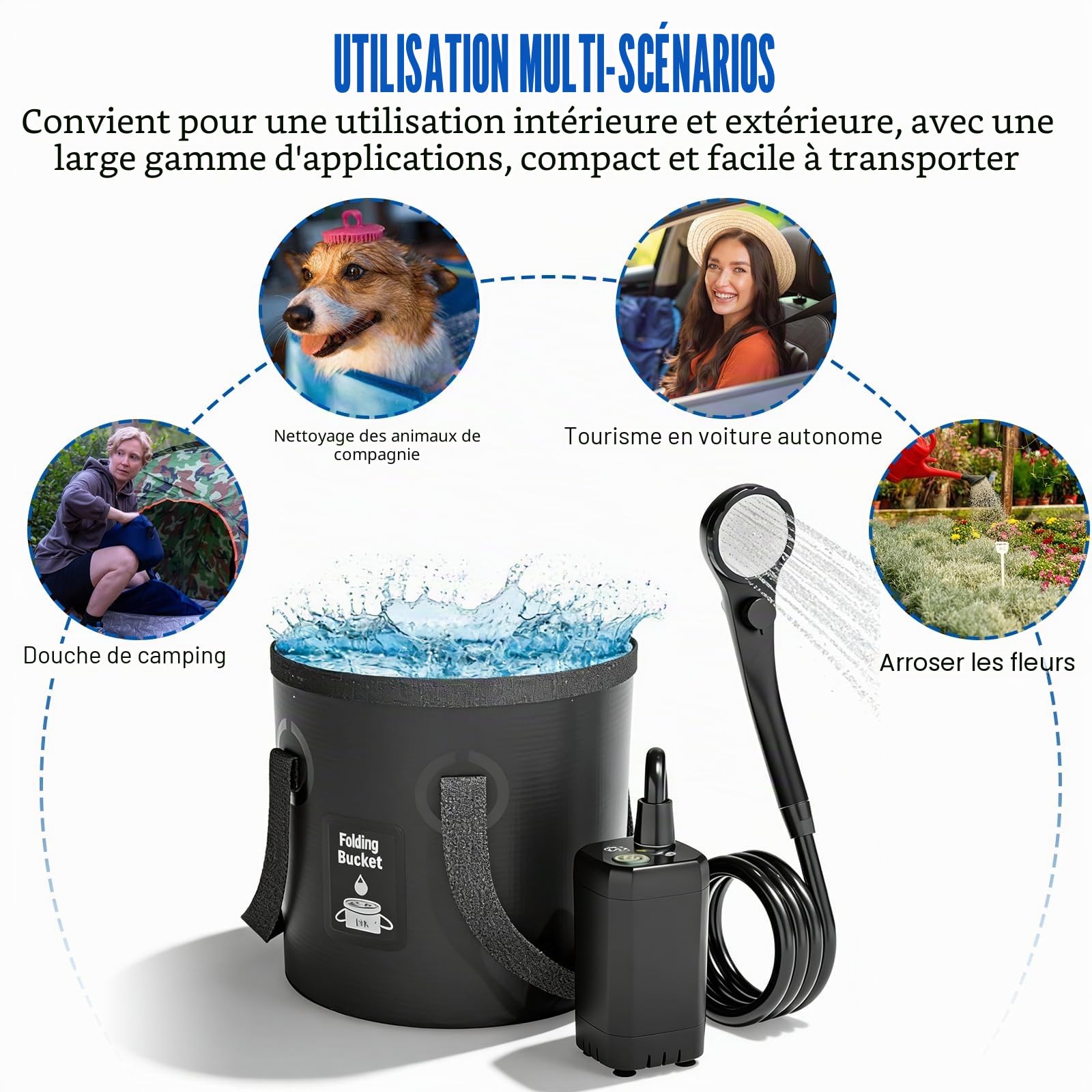 BORDEAG Douche de camping d'extérieur - 20 l - 6000 mAh - Avec pompe - Douche de camping avec batterie - Douche de camping portable pour la randonnée, le camping, les voyages, la plage, le jardin et