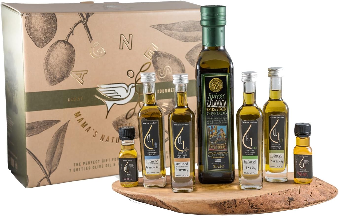 Luxury Hamper Gift Set - Infused olive oil with herbs & Extra Virgin Olive Oil plus olive wood cutting board by Agnes