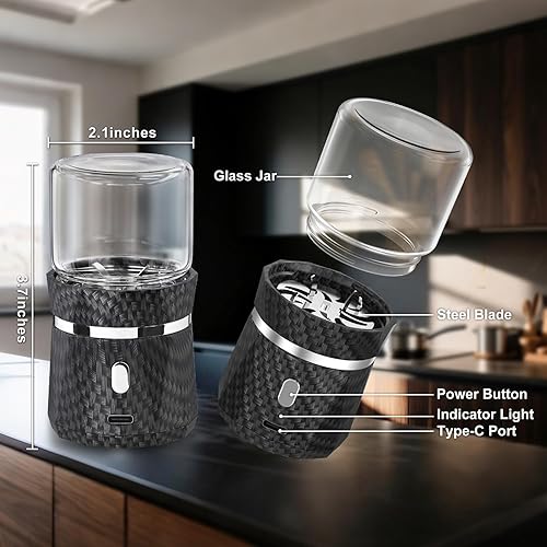 Miniatura 4 de Unique Electric Herb Grinder, Small Spice Grinder Electric herb Grinders Mini Size 2x3.5inches with 2pcs 1.7oz/50ml Glass Jar Herb Jar Portable