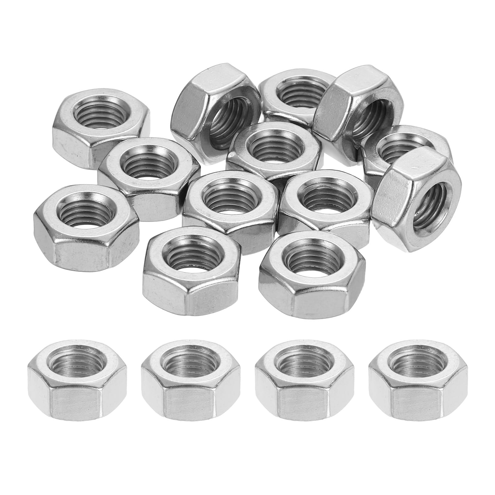 sourcing map M10x1.25mm Hex Nuts, 18Pcs 304 Stainless Steel Metric Fine Thread Hexagon Lock Nuts Fasteners for Machinery Automotive Industrial Use, 17mm / 0.67" Width 8mm / 0.31" Height