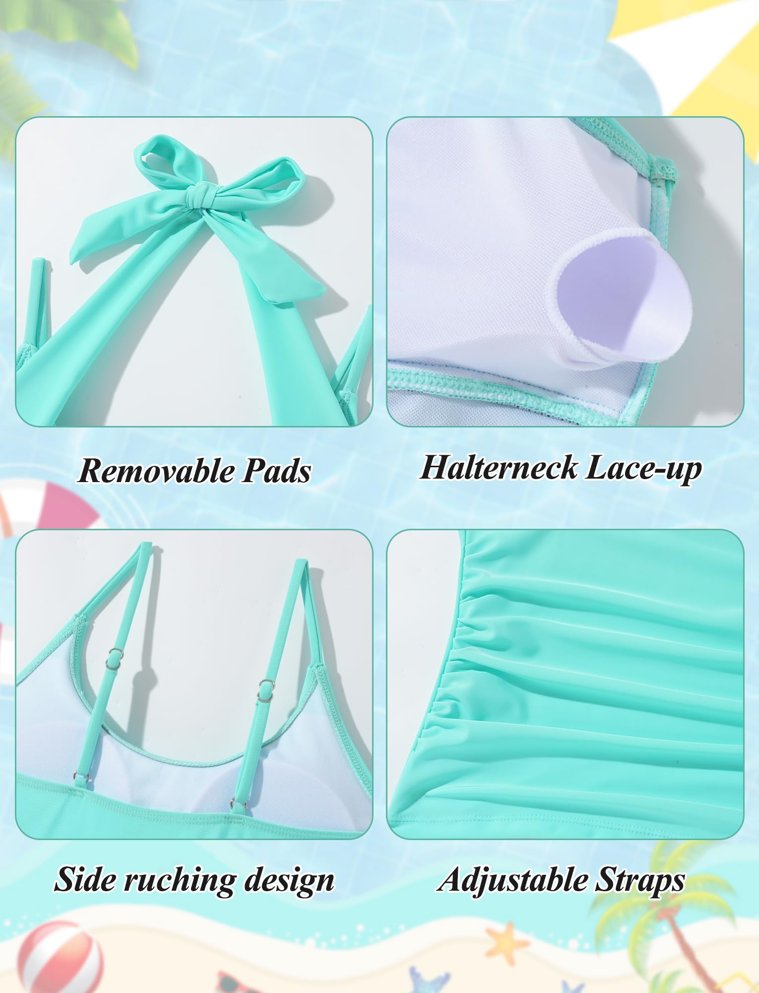 Happy Cherry Bañador para niña de 2 piezas, tankini con tirantes, bañador estampado con cordón, traje de baño para adolescentes, vestido de baño de verano