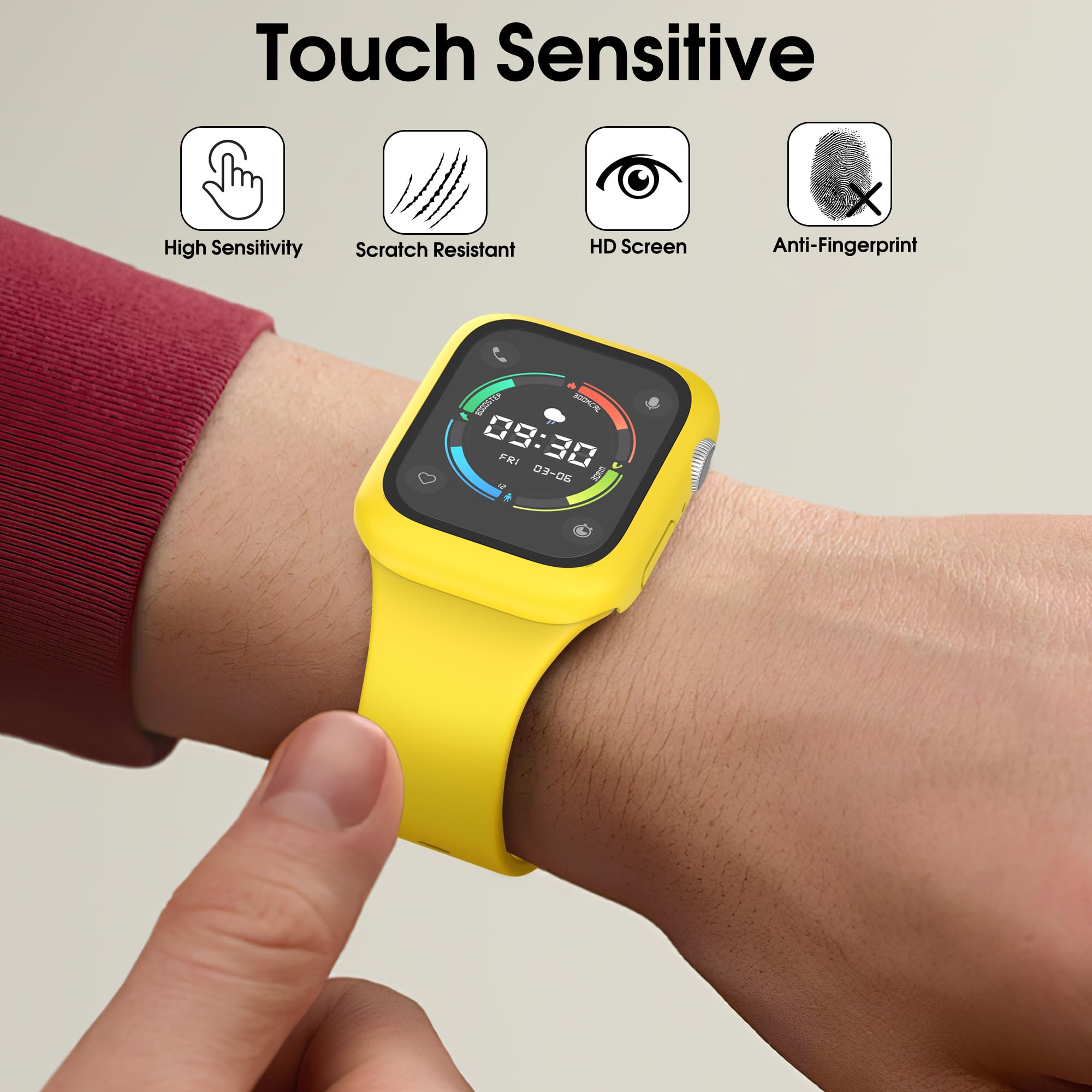 Confezione da 10 custodie con pellicola protettiva in vetro temperato per Apple Watch Series SE 2022/6/SE/5/4 44 mm, cover rigida ultra sottile in PC, protezione completa compatibile con