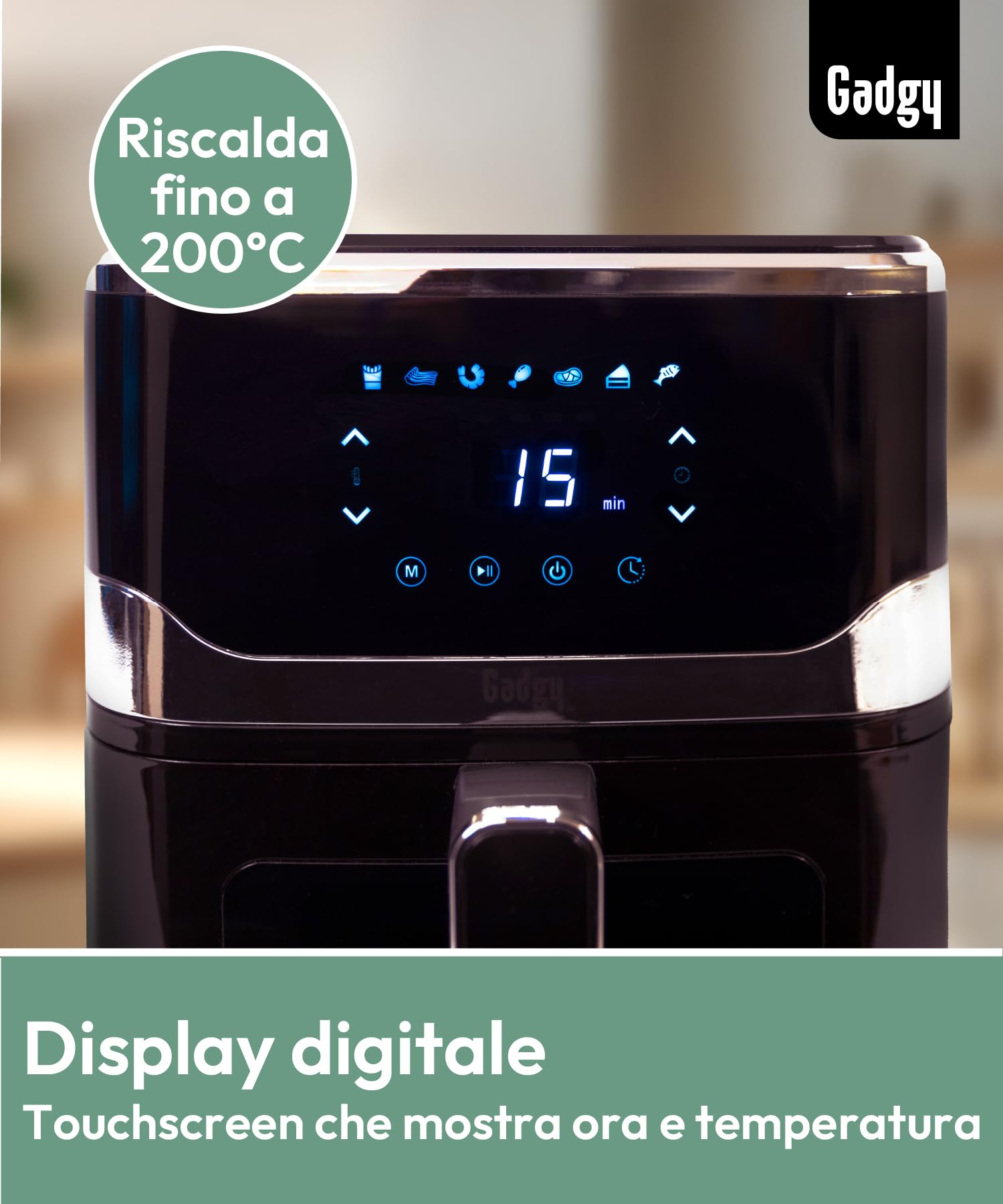 Gadgy Friggitrice ad Aria 5 L 1400 W con Finestra e Touch Screen