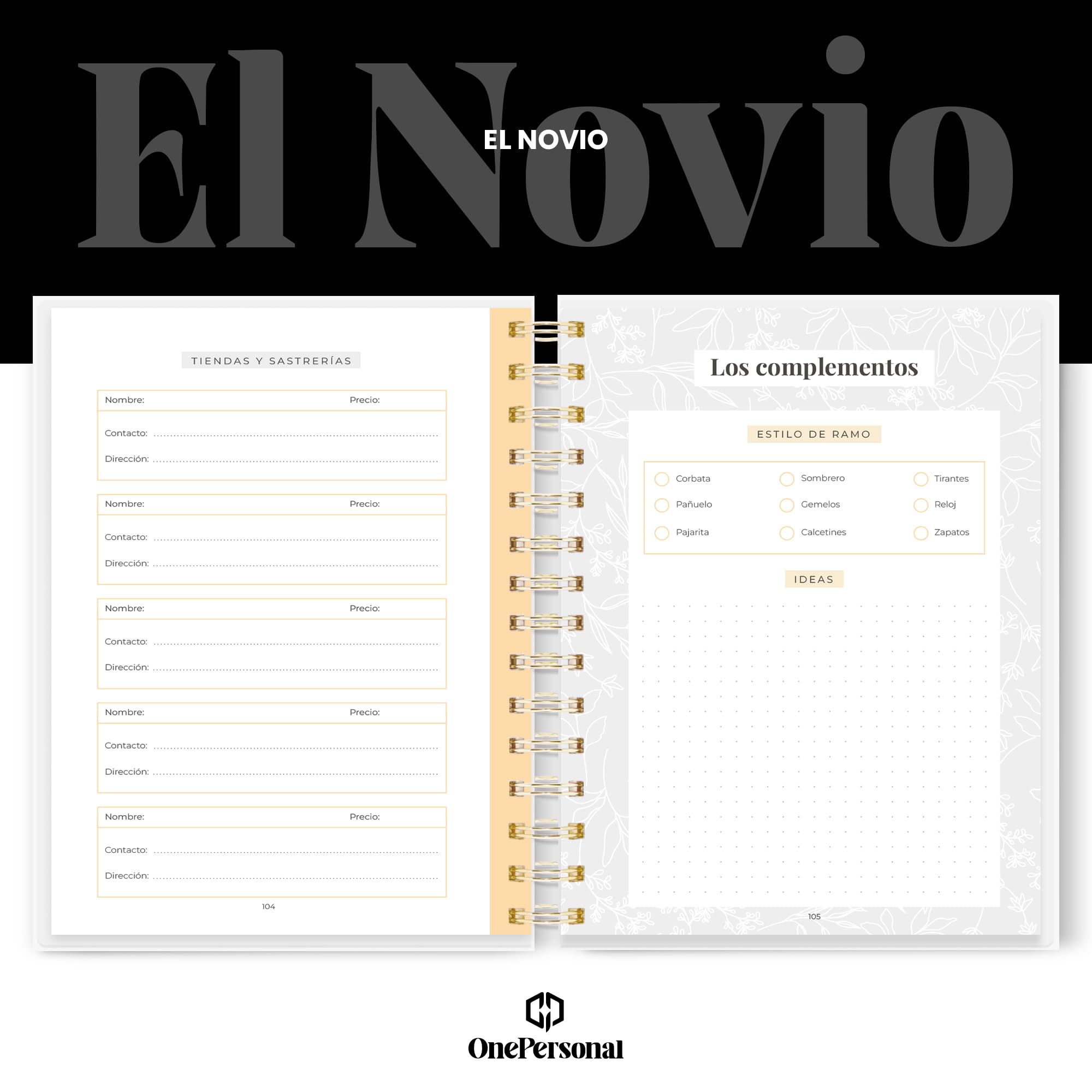 Agenda Boda Perfecta para Organizar cada detalle de tu Día - Ideal Para Novias y Novios, Esta Agenda de Boda te Ayudará a Planificar desde la Ceremonia hasta la Recepción. ONEPERSONAL(PERSONALIZAR)