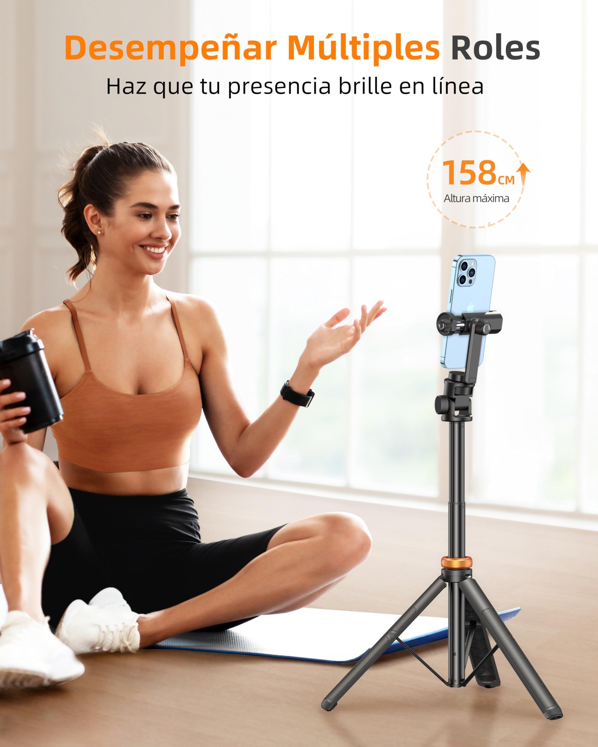 Trípode para Movil, 158cm Palo Selfie Stick Tripode con Control Remoto, Soporte de Teléfono Móvil Extensible para Grabar Video, Trípode de Teléfono Compatible con iPhone/Samsung