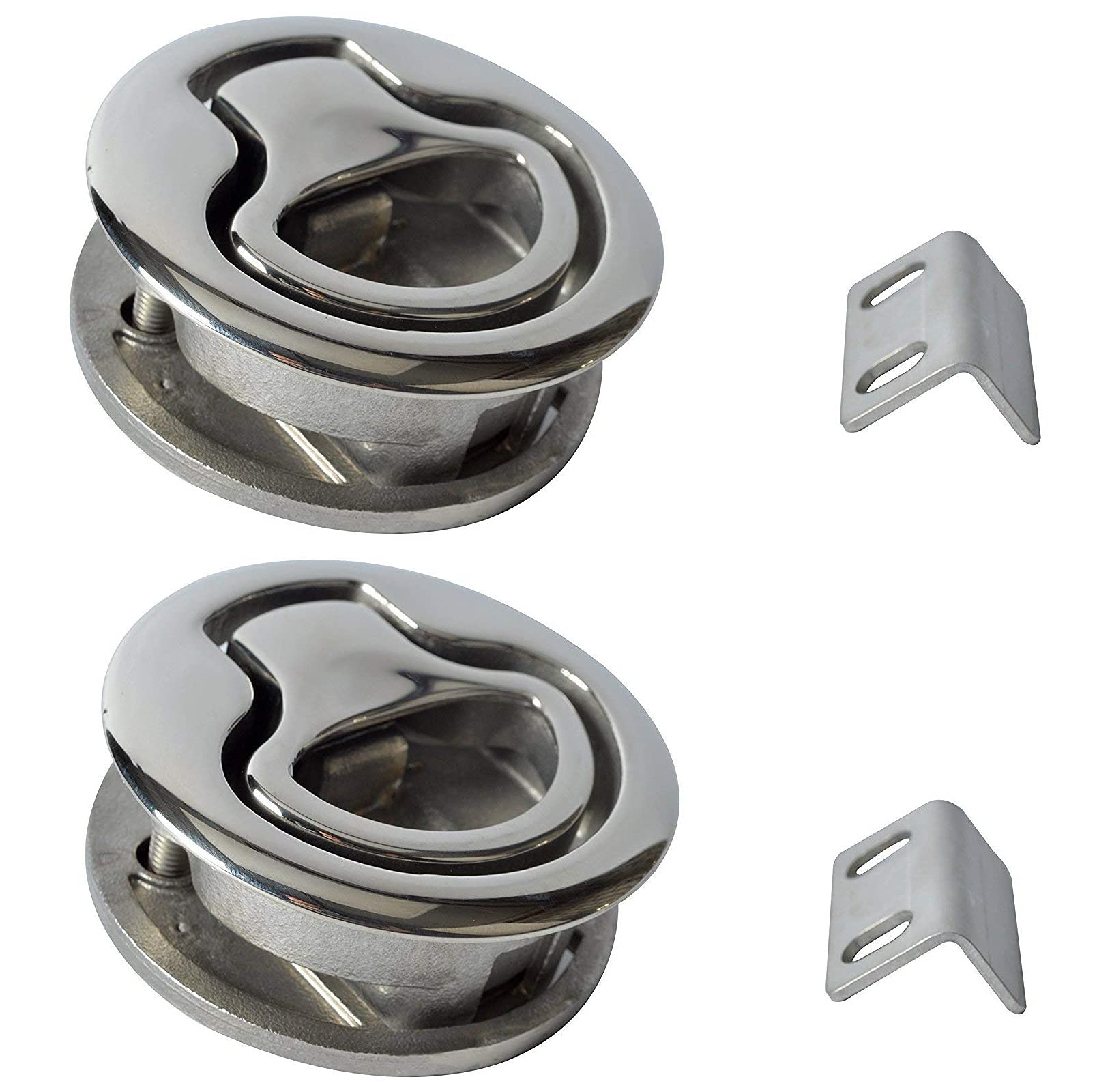 Amarine Made 2" Flush Pull Slam Latch Silver Stainless Steel Round for RV Boat Marine Deck Hatch 1/4" Door Cabinet Pull Locking Pack of 2