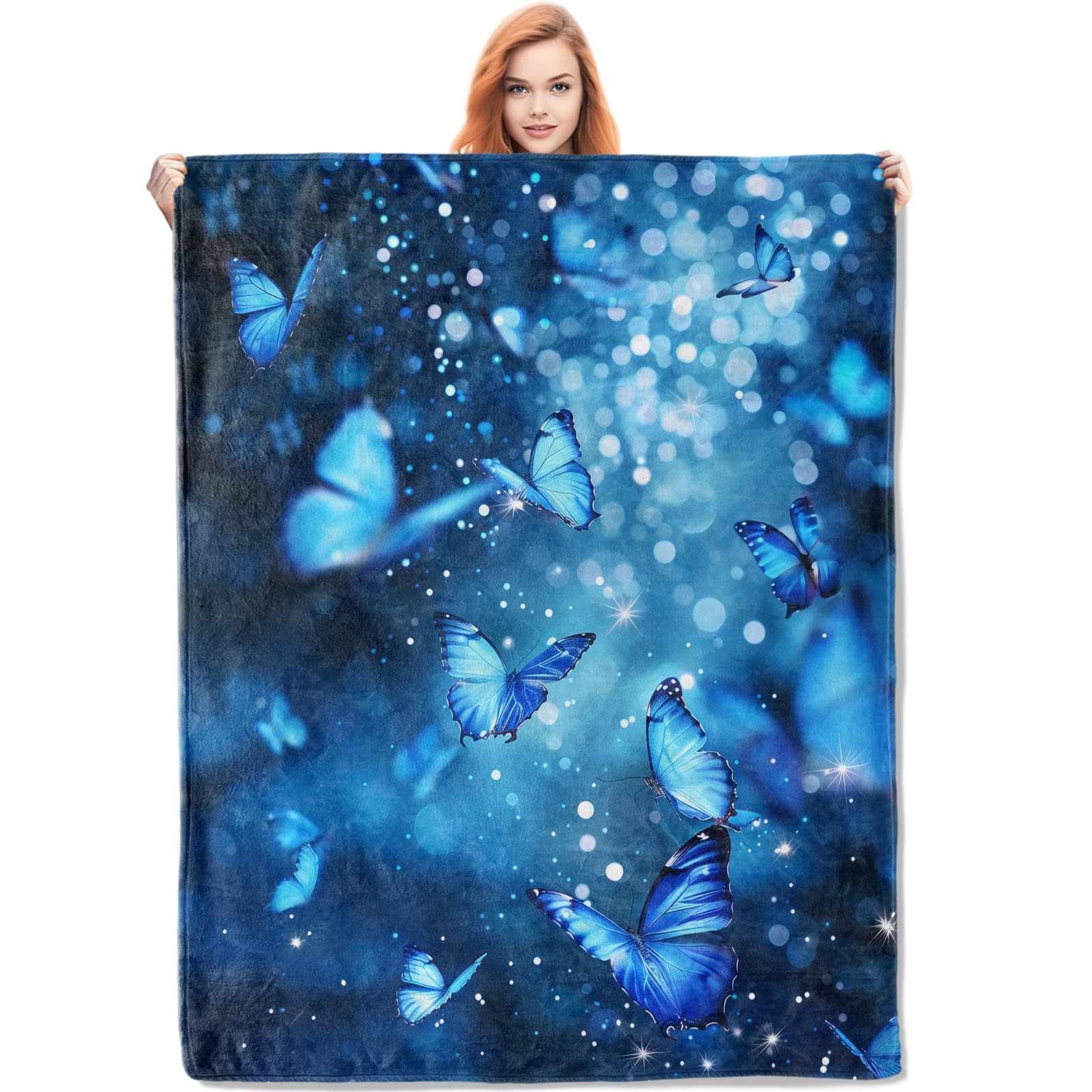 Couverture en flanelle légère pour voyage et canapé, plaid chaud imprimé papillon