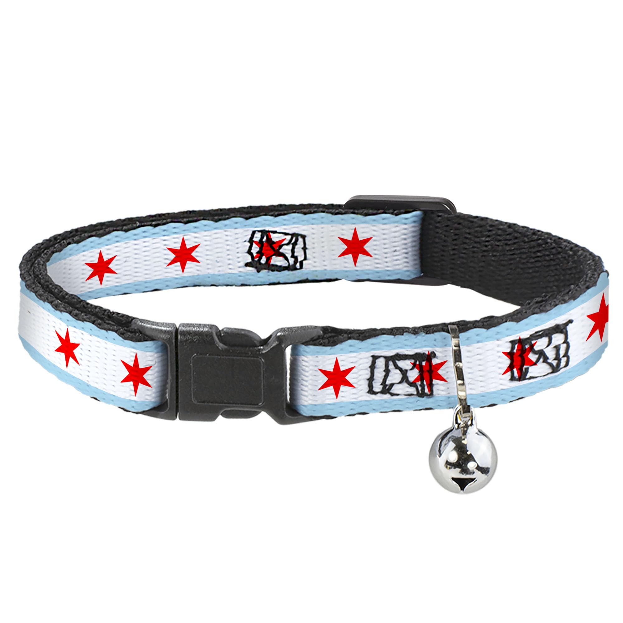 Collar de gato con bandera de Chicago hebilla ajustable de 8-12 pulgadas