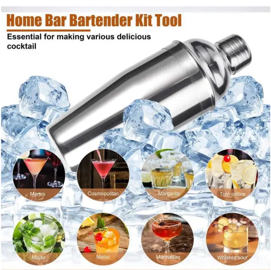 Juego de Coctelera Kit de Coctelería Kit De Coctelera De 12 Uds., Herramienta Ba De Acero Inoxidable, Kit De Barman, Kit De Batende Para Principiantes, Vertedor De Cóctel Coctelera para Cócteles Cocte