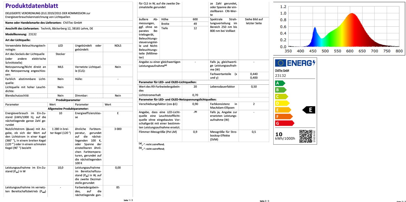 ChiliTec LED Unterbauleuchte Lichtleiste 60cm 230V Comprido 3 Stück | 1280 Lumen, 10Watt, 1,5m Kabel mit Schalter Beleuchtung für Küche Arbeitsfläche Licht Warmweiß