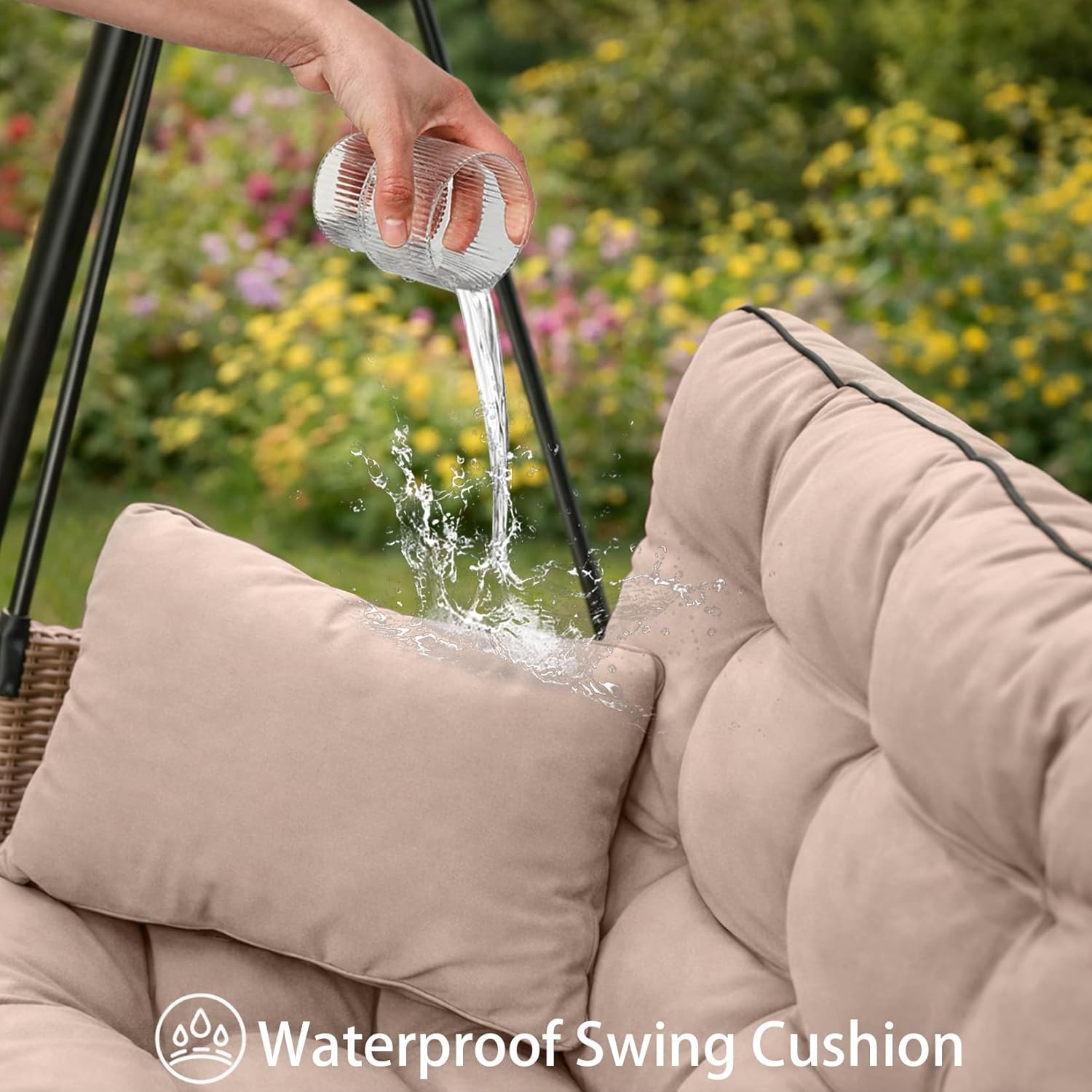 Porch Swing Cushions, Waterproof & Fade Resistant Outdoor Swing Cushion 55 Inch, Swing Cushions 3 Seater Replacement for Outdoor Furniture, Patio, Garden (Khaki, 55 x 40 inch)