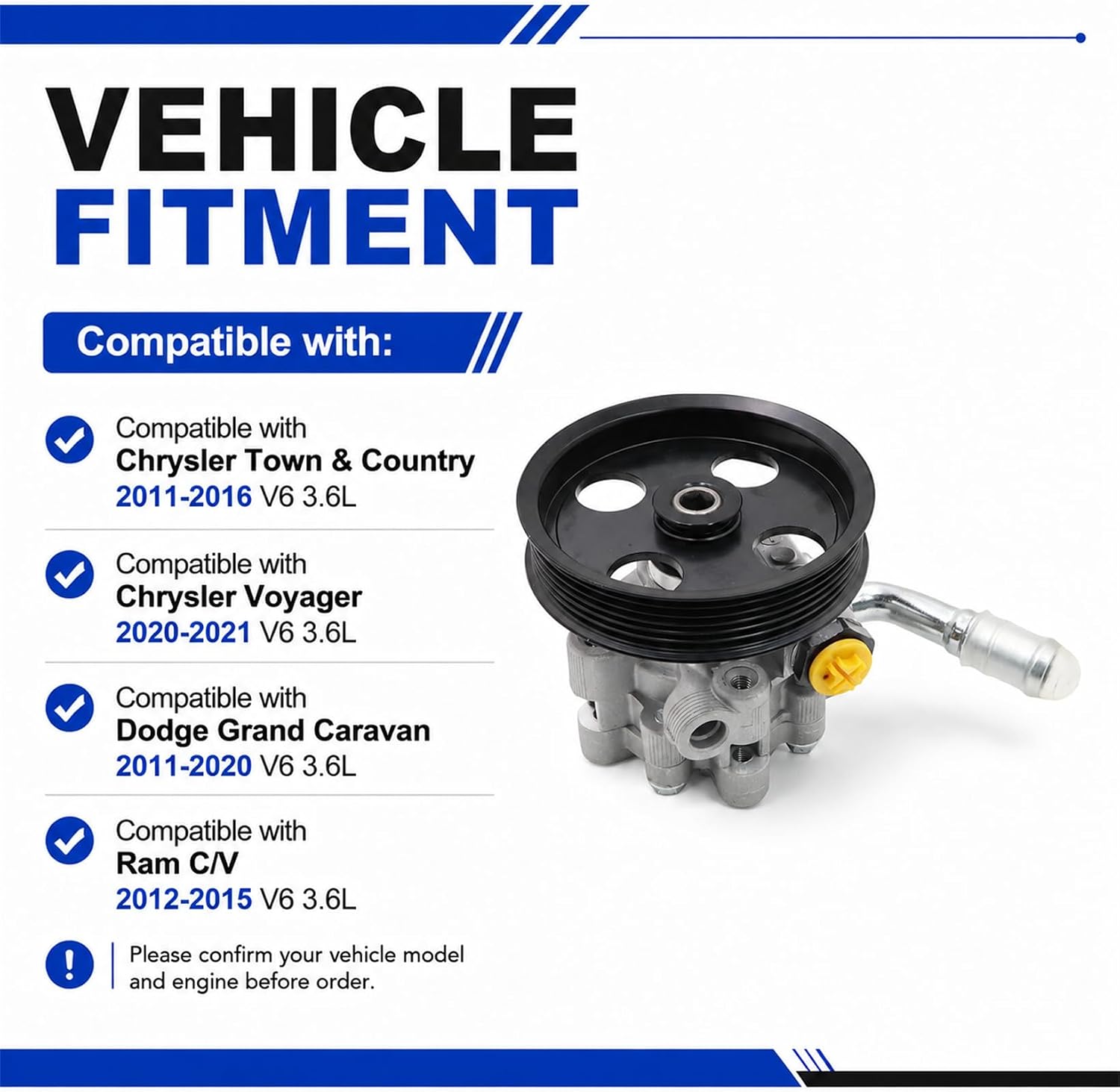 NLQR Power Steering Pump Fit for Chrysler Town & Country 2011-2016, Fit for Chrysler Voyager 2020-2021, Fit for Dodge Grand Caravan 2011-2020, Fit for Ram C/V 2012-2015 Replace 5151727AC 5151727AD