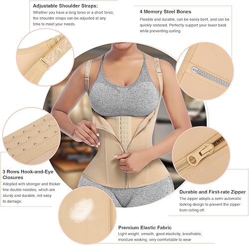 Miniatura 5 de FeelinGirl Entrenador de cintura para mujer, chaleco de corsé, moldeador de cuerpo, recortador, camiseta sin mangas, faja deportiva con huesos de