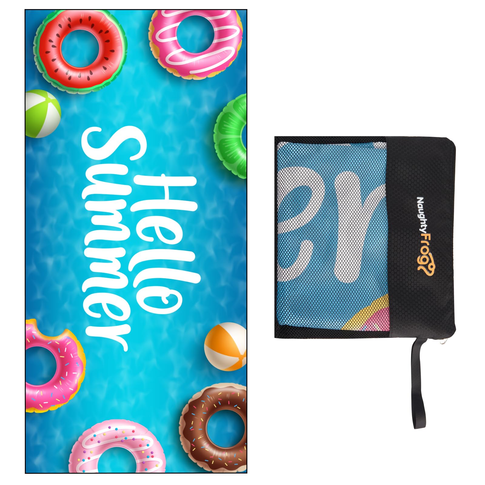 Naughty Frog Microfiber Beach Towel - Sandproof Soft, Quick-Drying & Super Absorbent Beach Blanket - Lightweight, Easy to Fold & Carry with Hanging Rope & Travel Pouch - Summer & Swimming Accessories