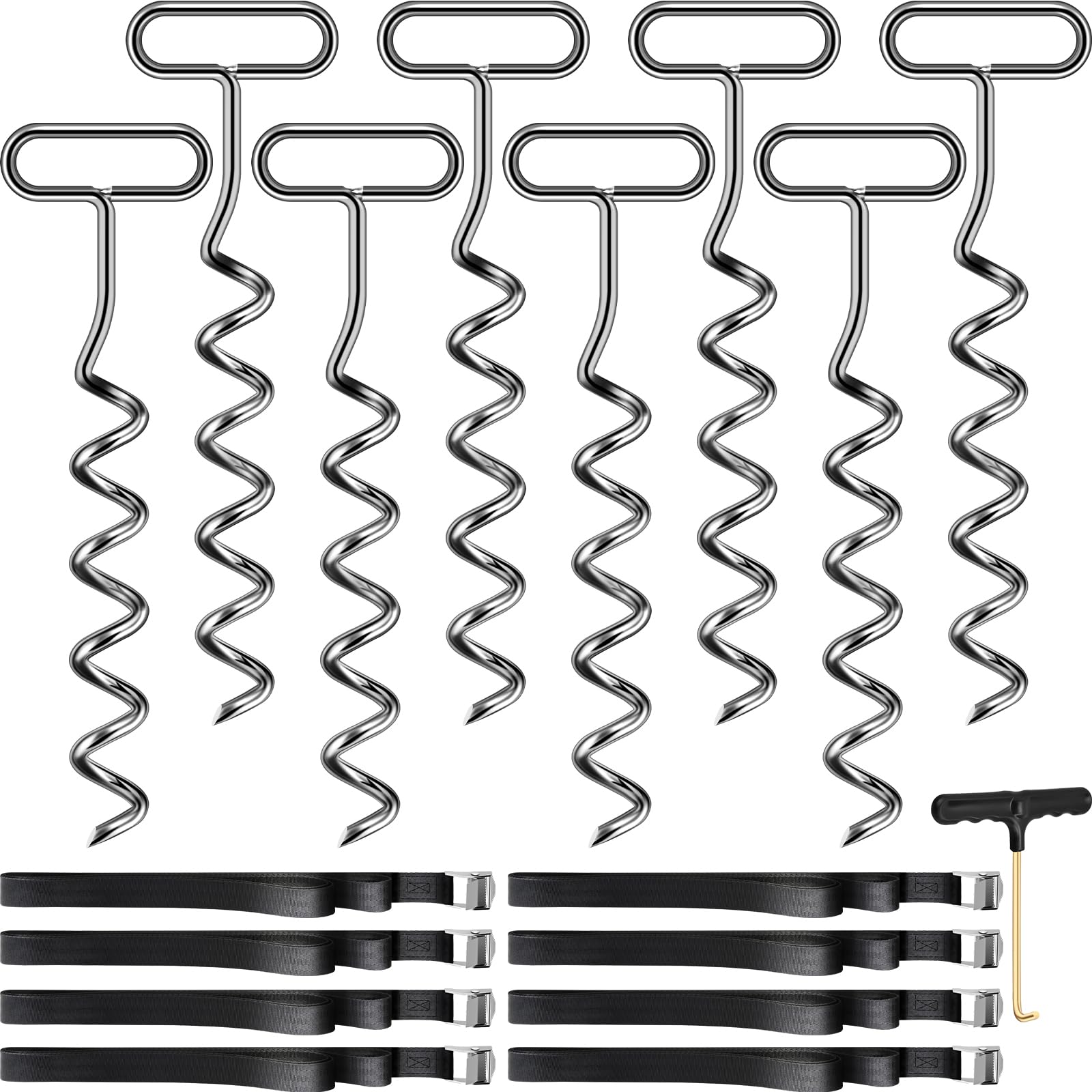 KAMFWERT Bodenanker für Trampolin, Erdanker, 8 pcs mit Adjustable Strap, für Trampolin, Schaukel, Pavillon