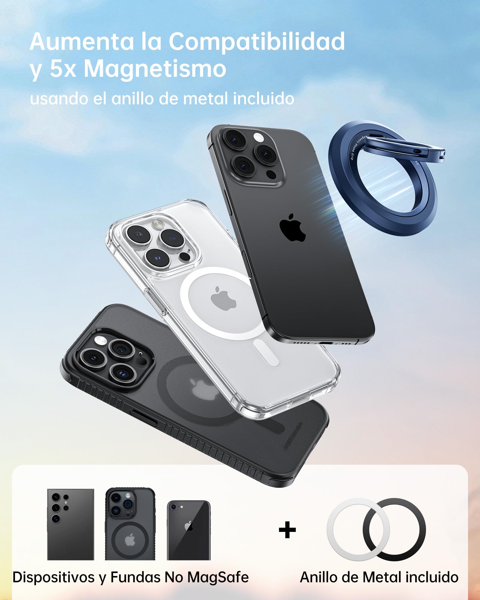 SYNCWIRE Magnetic Ring Holder for MagSafe - 360° Rotation Double Sided Mobile Phone Grip Compatible with iPhone 17 16 15 14 13 12 Pro MAX Android MagSafe Accessories — view 9