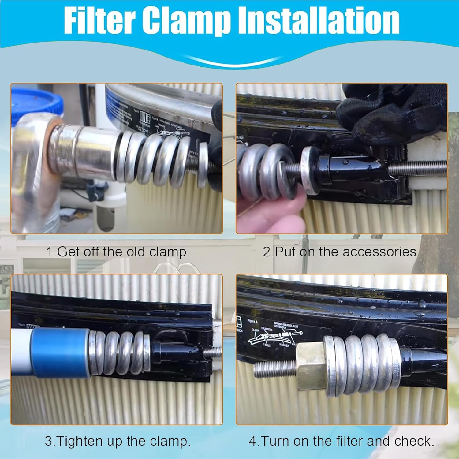 190003 Pool Filter Tension Control Clamp Kit Compatible with FNS Series, Clean & Clear Plus & Quad DE Series Swimming Pool and Spa Cartridge Filter