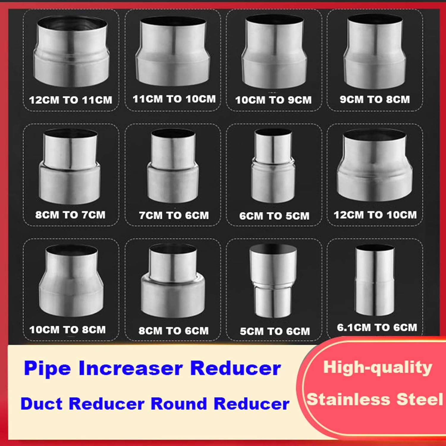Stainless Steel Wood Stove Pipe Reducer- Ventilation Duct Reducer - Duct Fitting - Chimney Diameter Increase/Decrease Adapter, Special-Shaped Size Conversion,Ø110 mm to Ø100 mm