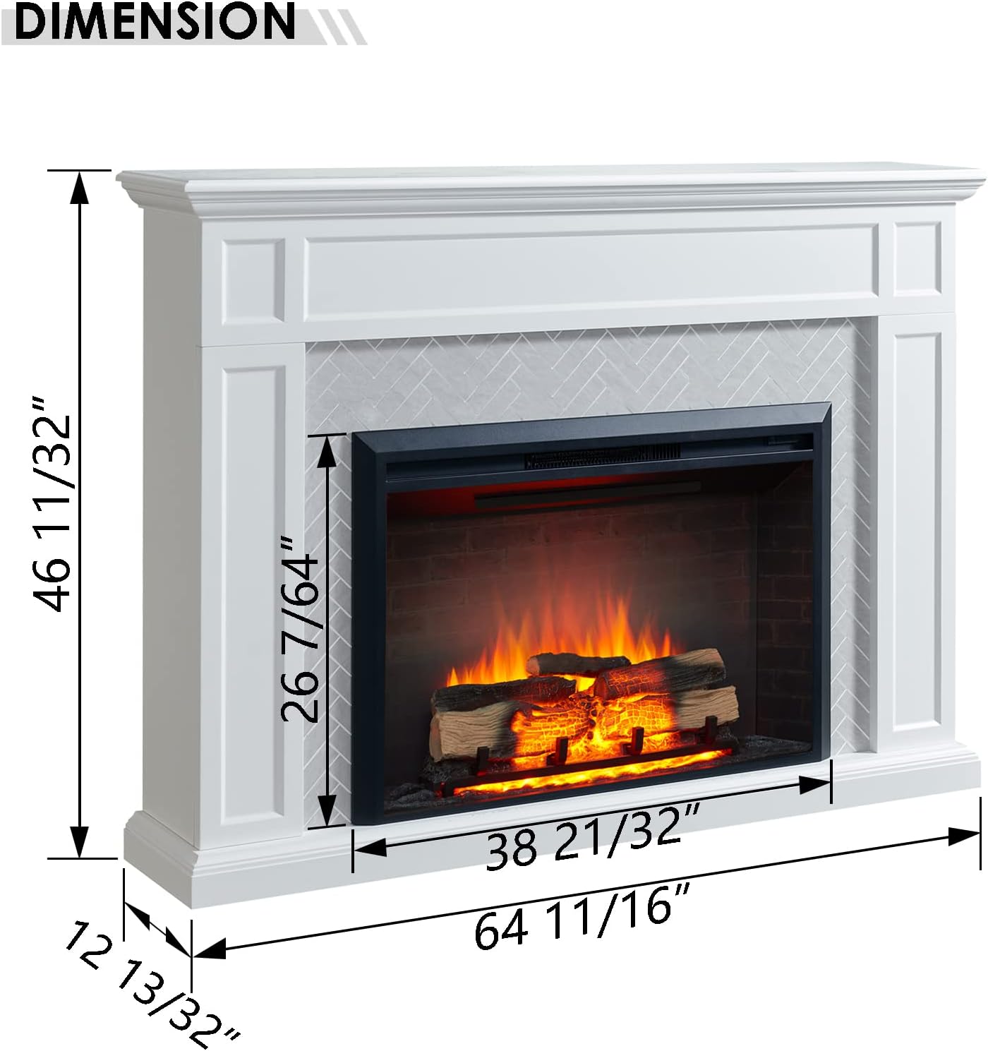 LegendFlame® Hailey Electric Fireplace with 65" Mantel Surround and Carl 39" Insert, Cream White with Light Grey Brick Finish