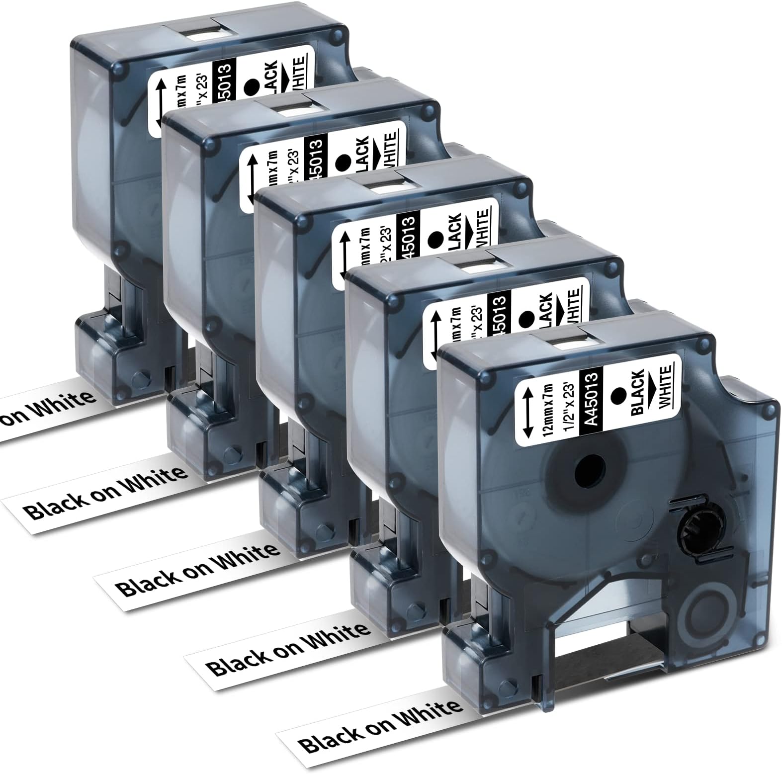 Ruban Laminé pour Etiqueteuses Rhino Dymo ID1-12 Bleu Blanc 12 x 5,5 mm Autocollants (5 Unités)