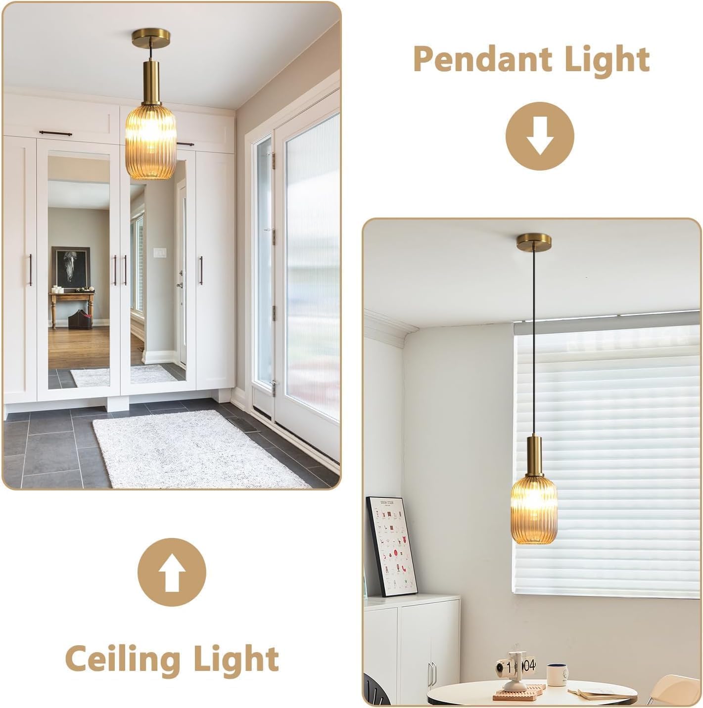 Mini Smoke Glass Pendant Light - 1-Light Brushed Gold, Minimalist Globe Hanging Fixture, Mid Century Modern Lighting for Kitchen Island, Entry(Amber,13cm)