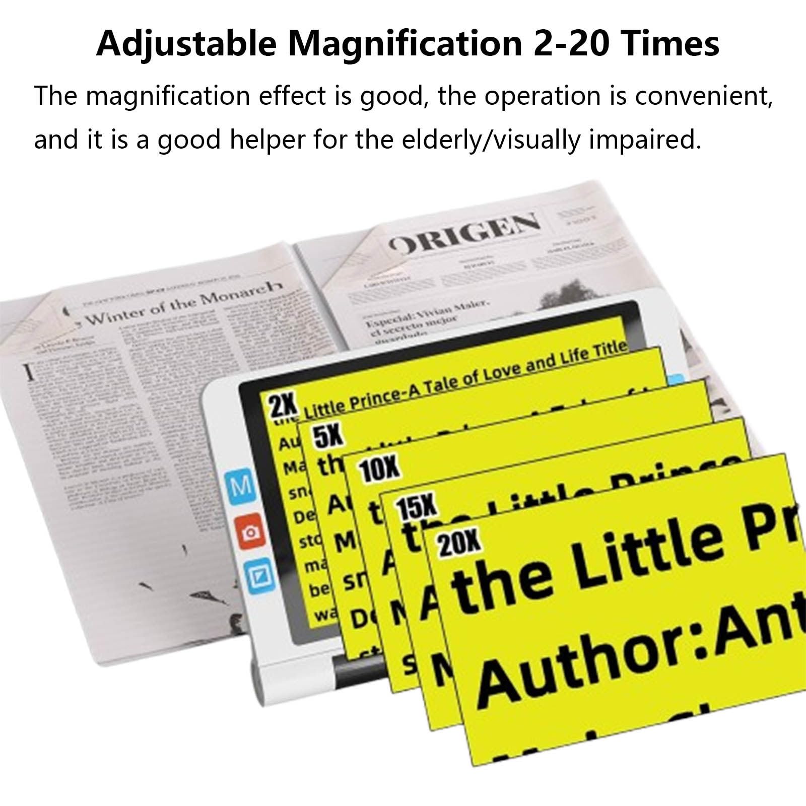 Lupa de Mano, Lupa electrónica de Ayuda para la Lectura, 26 Modos de Color, Enfoque automático y Zoom de 2X a 20X, Compatible con conexión a PC/TV,White