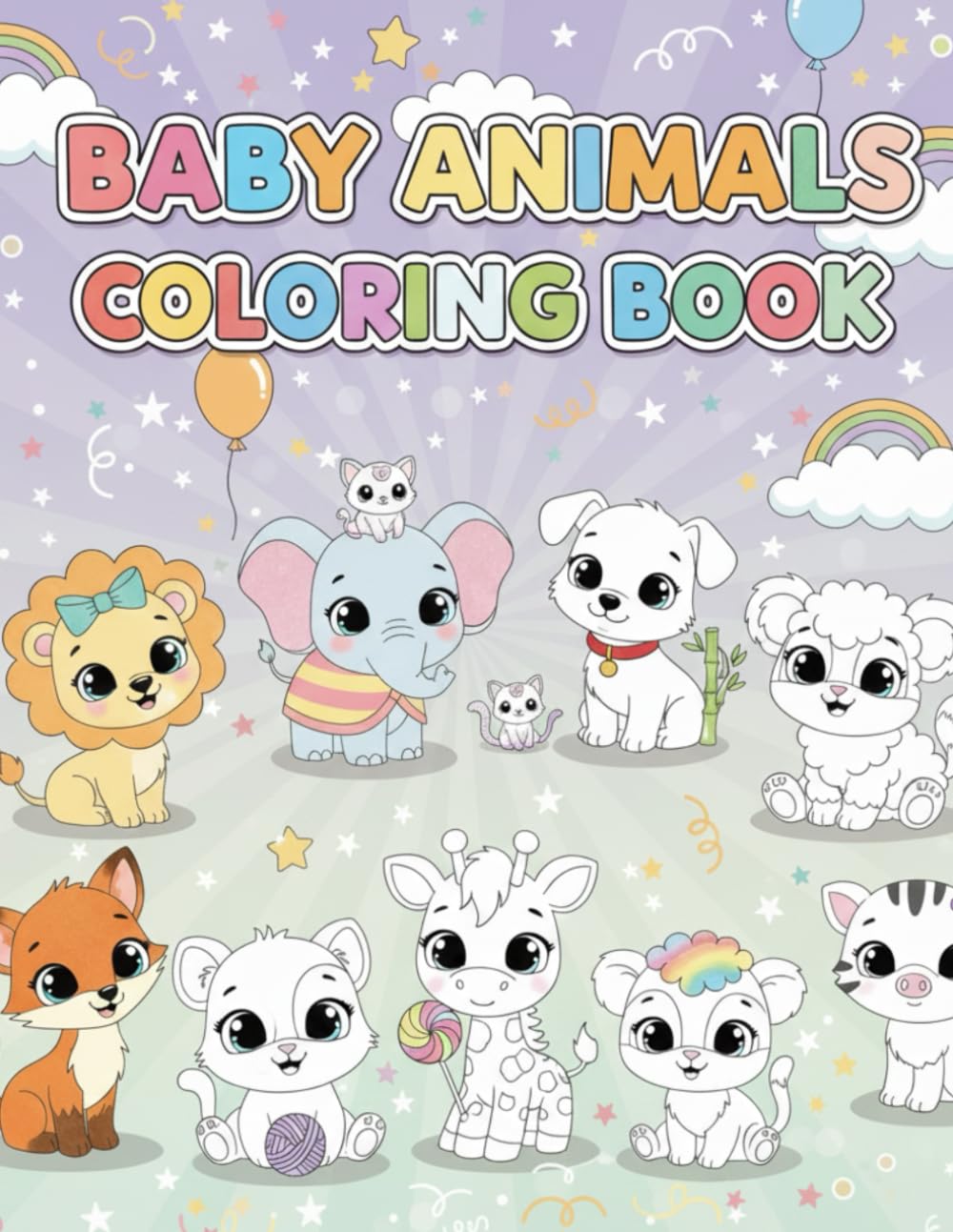 Super Cute Baby Animals Coloring Book: Fun & Easy Coloring Pages for Kids Ages 3–8 | Includes Baby Lion, Elephant, Puppy, Kitten, Panda, Giraffe, Tiger & More