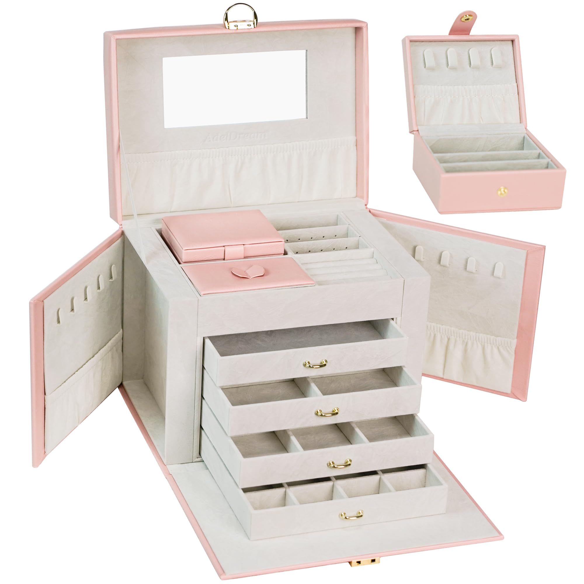 Portagioie Vlando XXL Con Specchio - 6 Livelli, Cassetti, Per Orecchini, Collane, Orologi, Design Francese - Foto 9