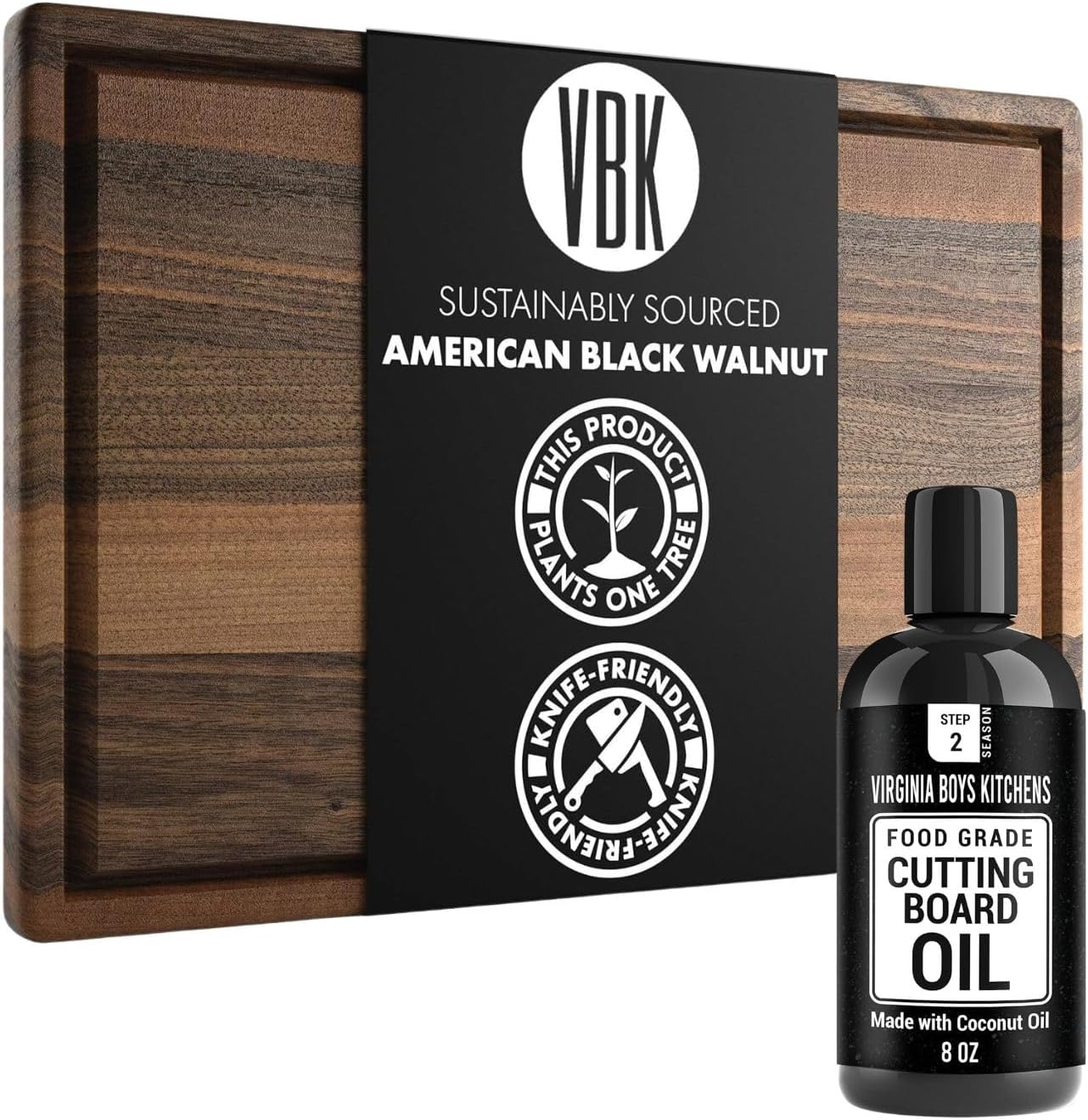 Coconut Cutting Board Oil 8oz + Walnut Cutting Board Large 20x15