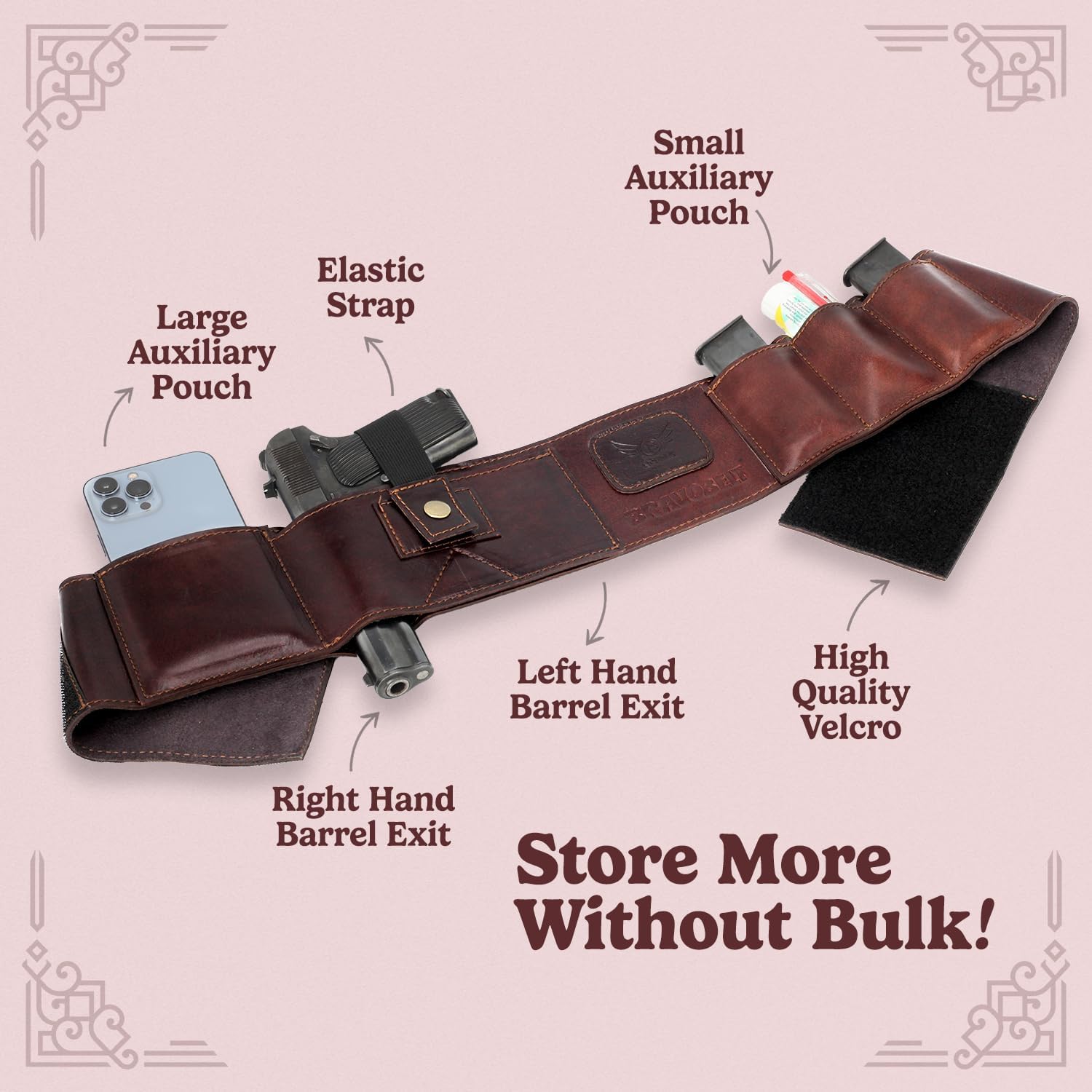 Belly Band Holster - Guardian Belt Holster - Cowhide Leather Comfortable Carry, Athletic Design, Ambidextrous, Water-Resistant, Compatible with Glock, Smith & Wesson - Unisex