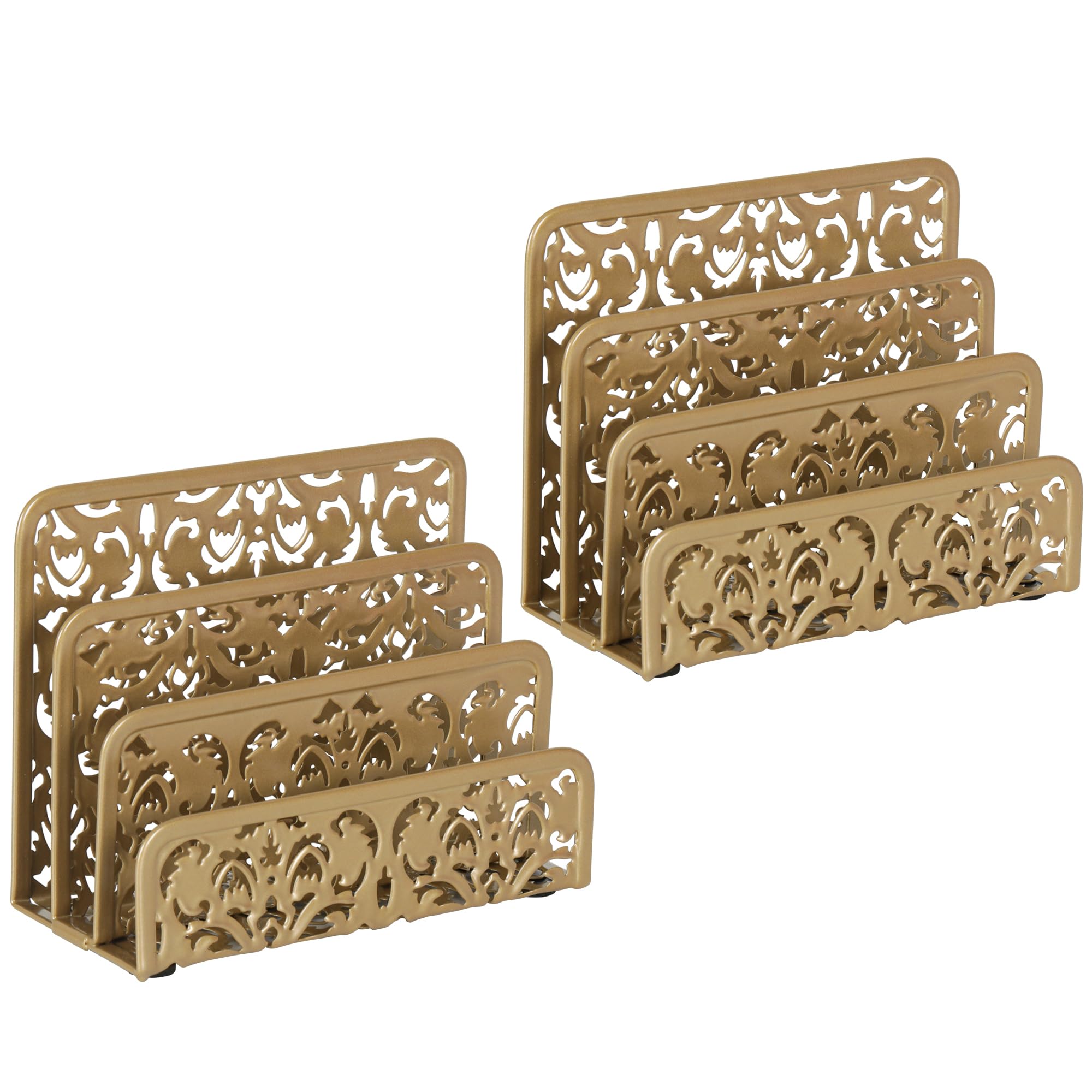 EasyPAG Mail Organizer Countertop 2pc Desk Mail Sorter for Envelope 3-Slot Vertical Letter Holder for Office, Home, School, Gold