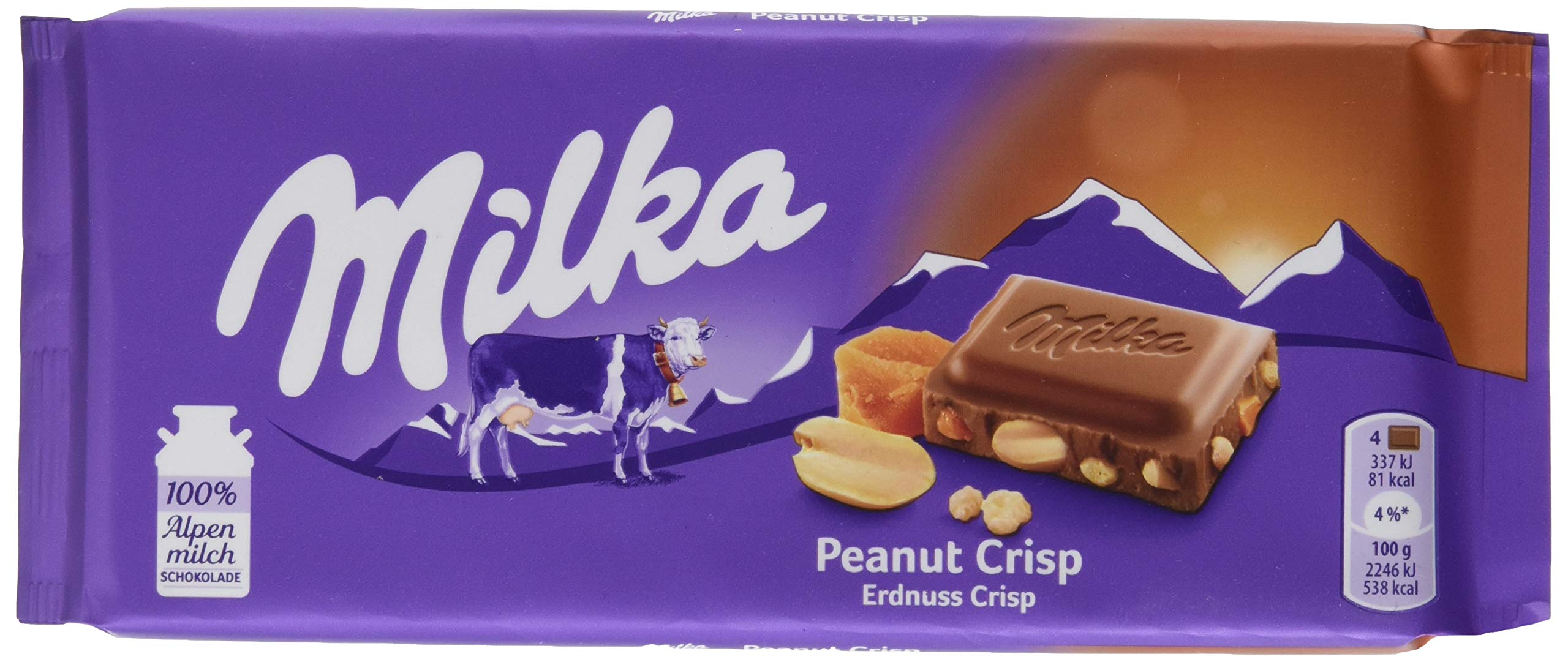 Milka Peanut Crisp – Zartschmelzende Schokolade mit Erdnüssen, Karamellstücken und Cornflakes – 24 x 90 g